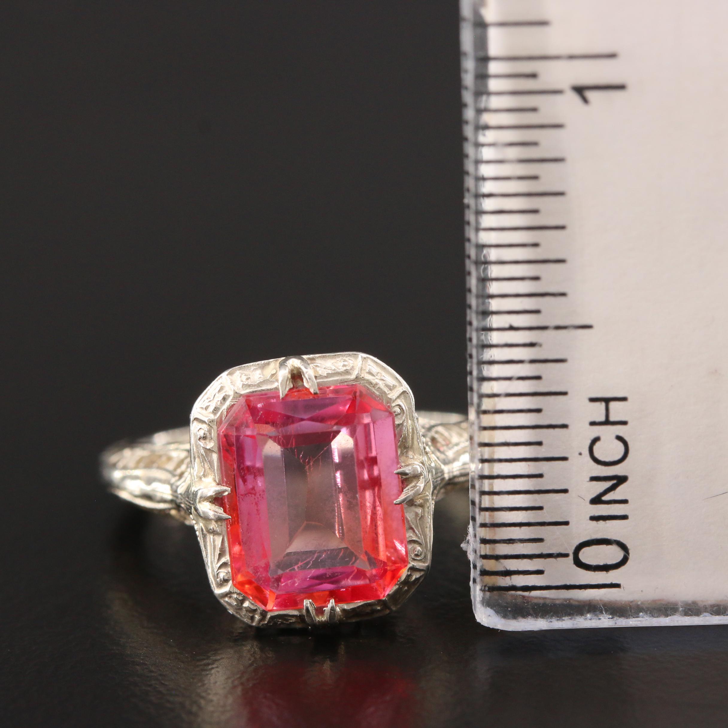 Vintage 14K White Gold Fancy Sapphire Filigree Ring