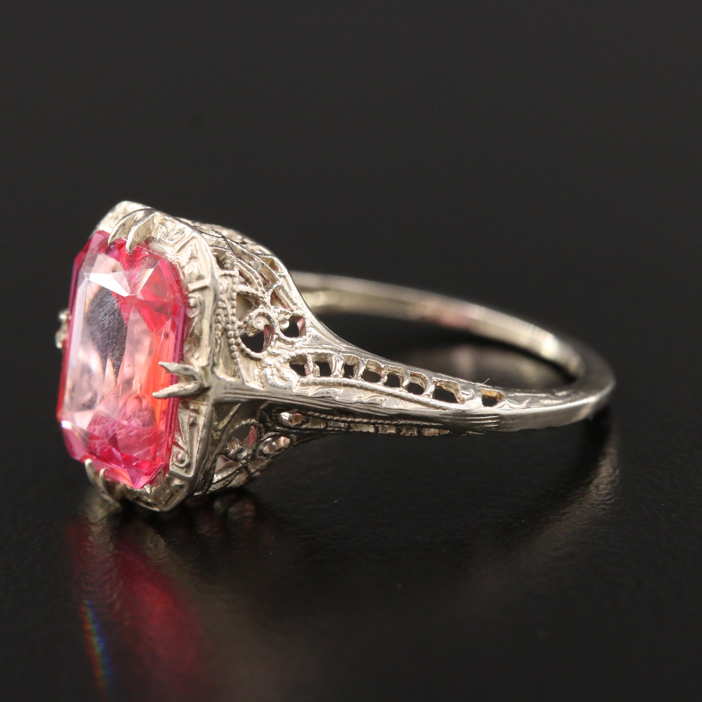 Vintage 14K White Gold Fancy Sapphire Filigree Ring