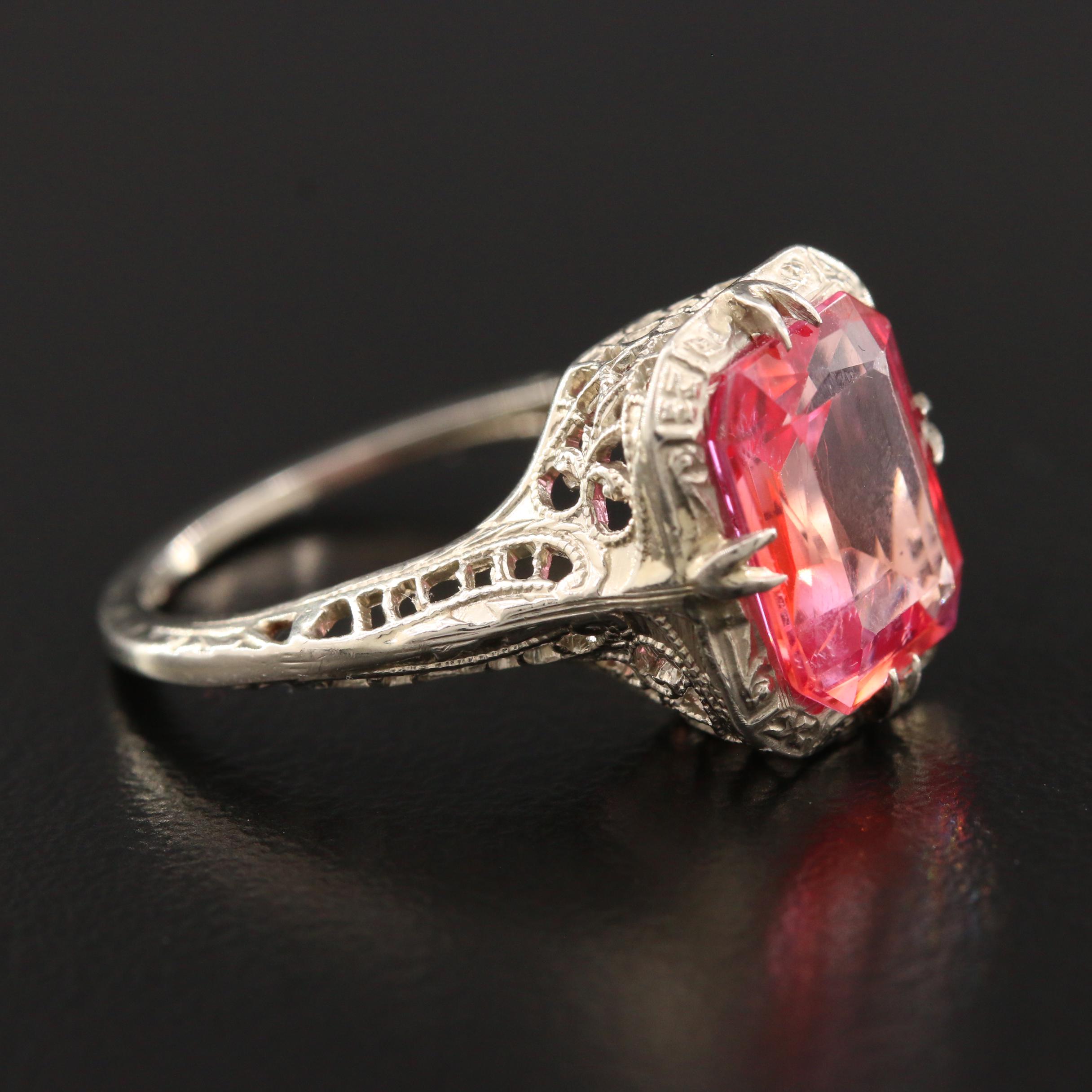 Vintage 14K White Gold Fancy Sapphire Filigree Ring