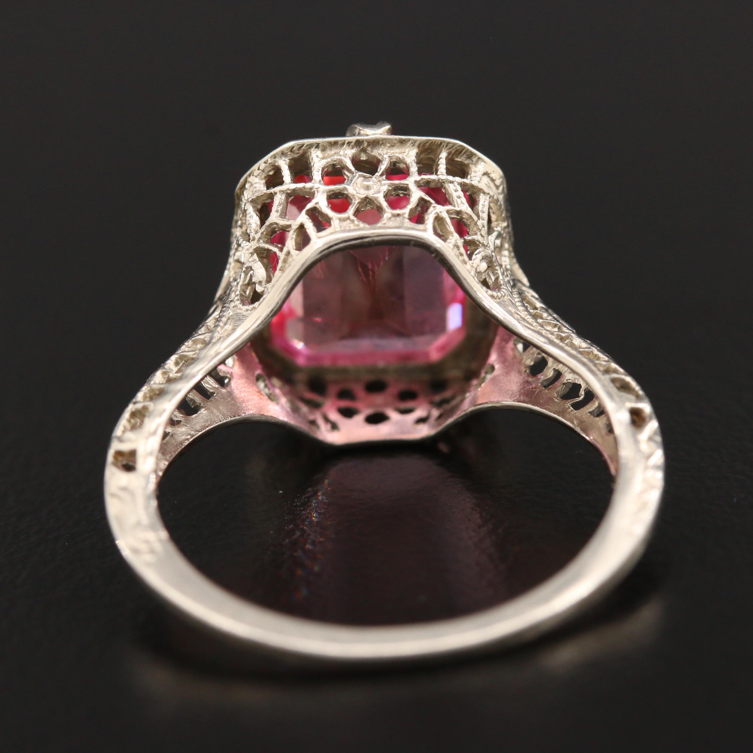 Vintage 14K White Gold Fancy Sapphire Filigree Ring