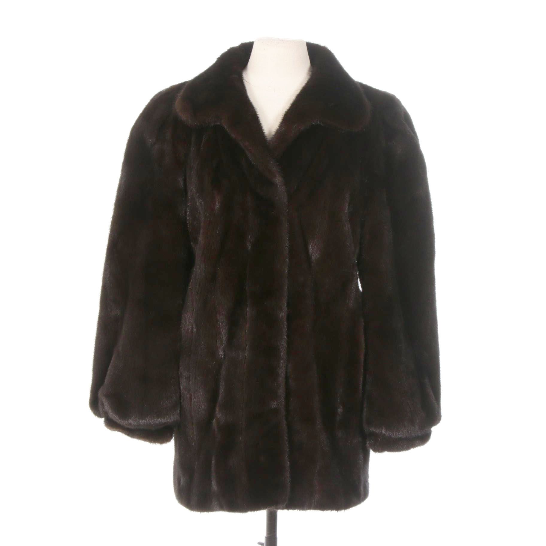 Black Diamond Mink Fur Coat with Banded Cuffs