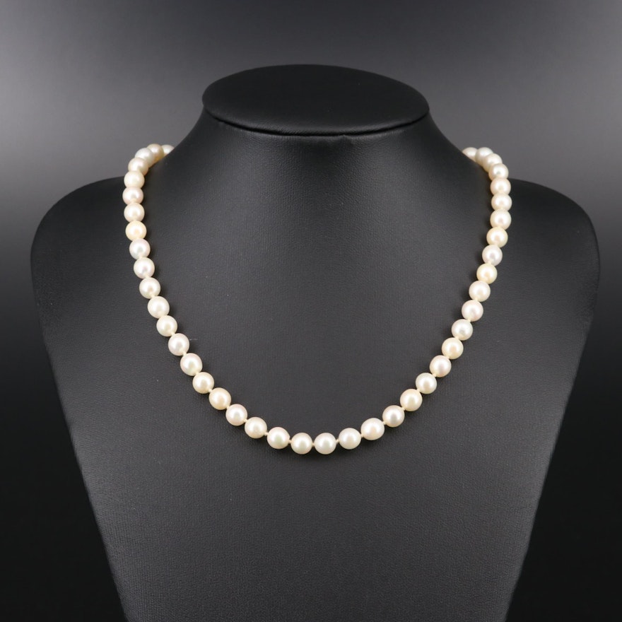 Cultured Pearl Strand Necklace With 14K Yellow Gold Clasp