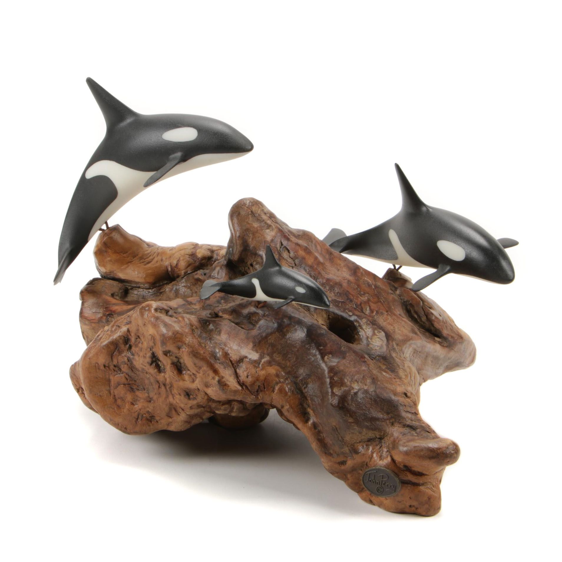 John Perry Studio Orca Whale Family Resin Sculpture