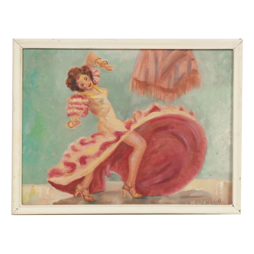 Ballroom Dancer Oil Painting, Mid-20th Century