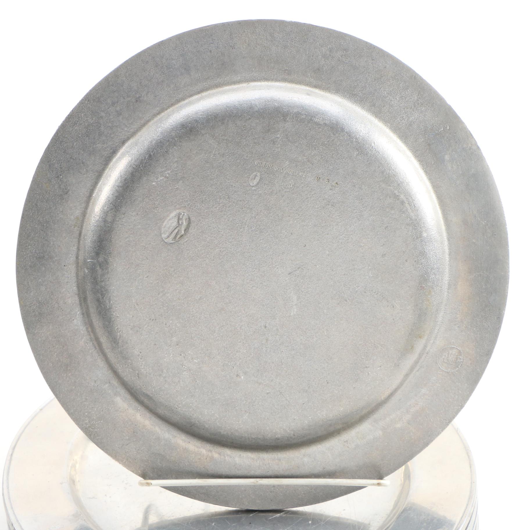 Wilton Armetale "Plough Tavern" Pewter Plates and Charger, Late 20th Century