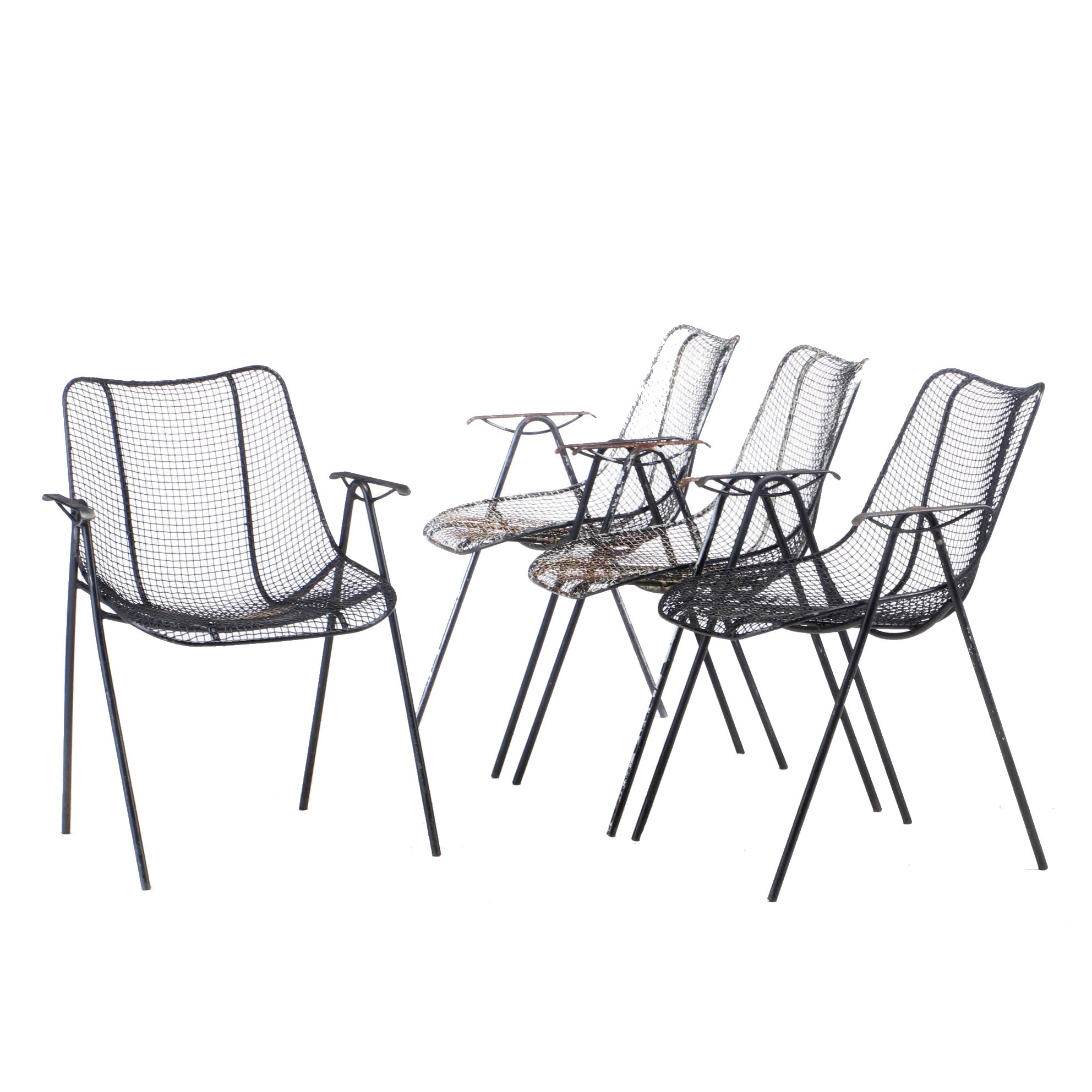 Four Russell Woodard Mid Century Modern Wire Patio Chairs