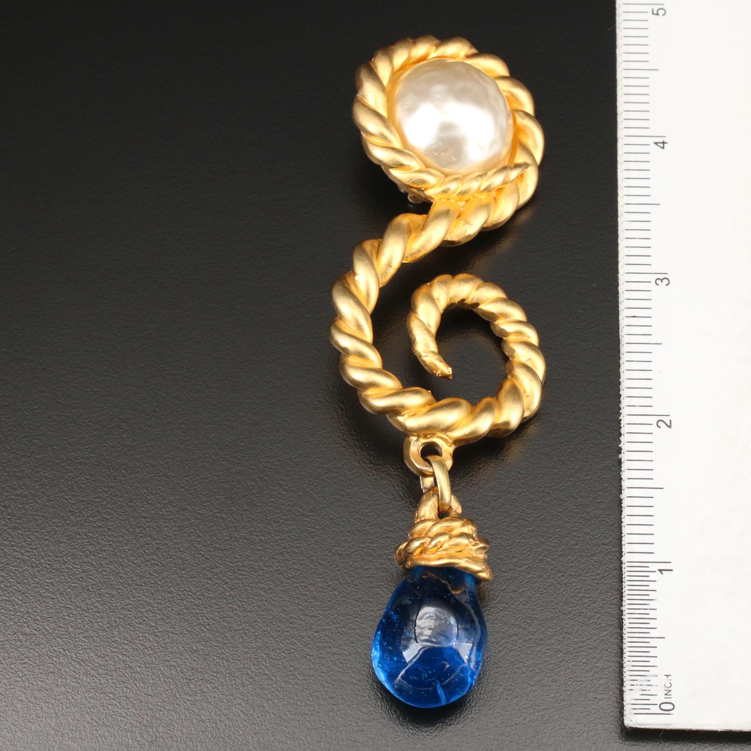 Vintage Chanel Blue Gripoix Glass Drop Earrings with Susan Lucci Signed Box