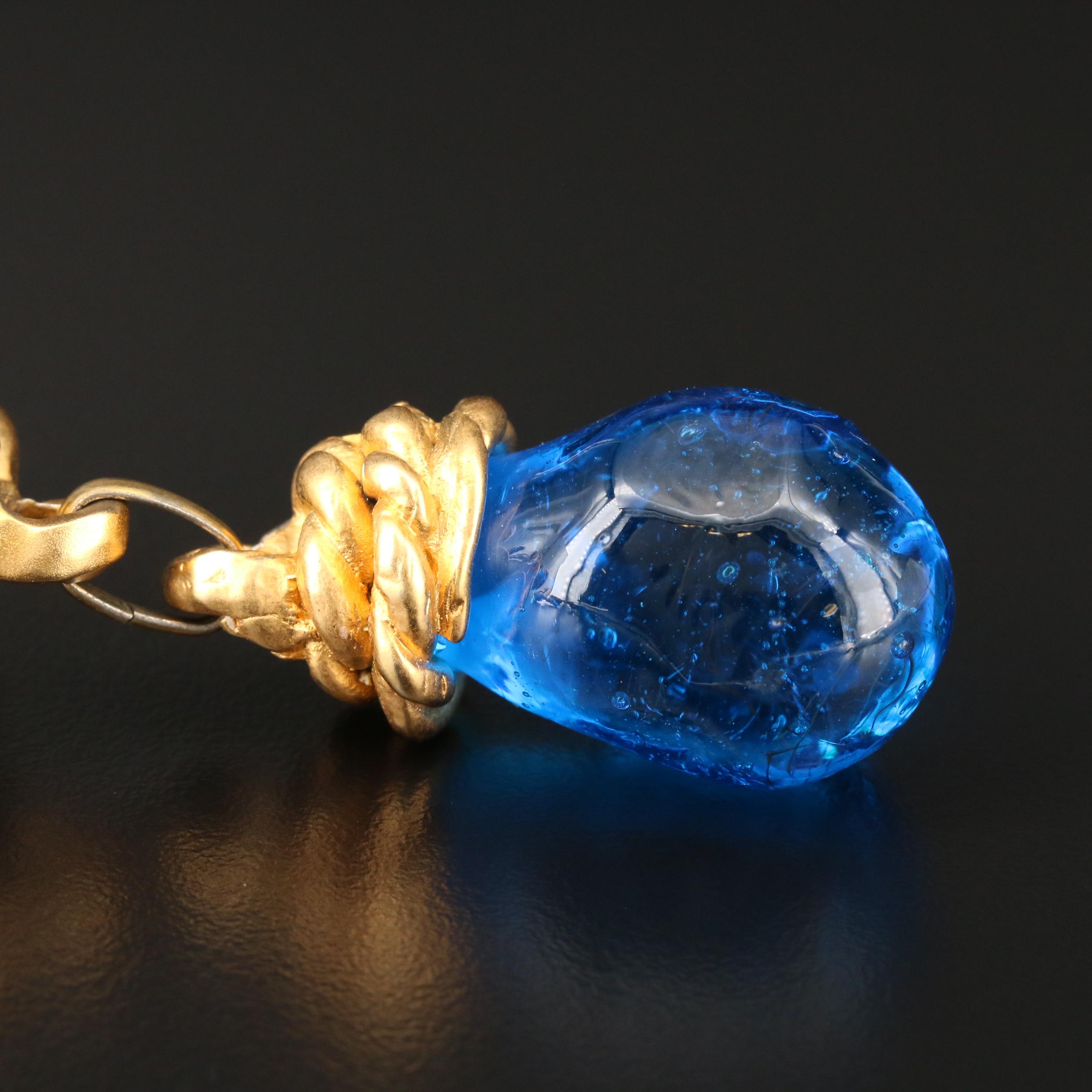 Vintage Chanel Blue Gripoix Glass Drop Earrings with Susan Lucci Signed Box