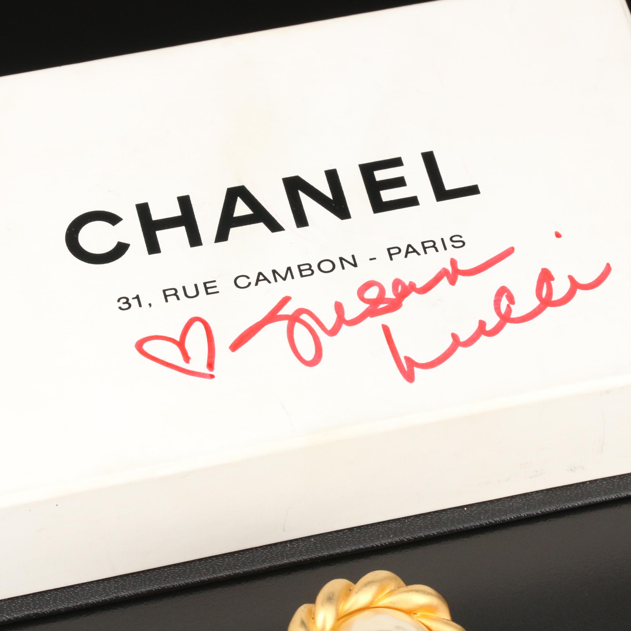 Vintage Chanel Blue Gripoix Glass Drop Earrings with Susan Lucci Signed Box