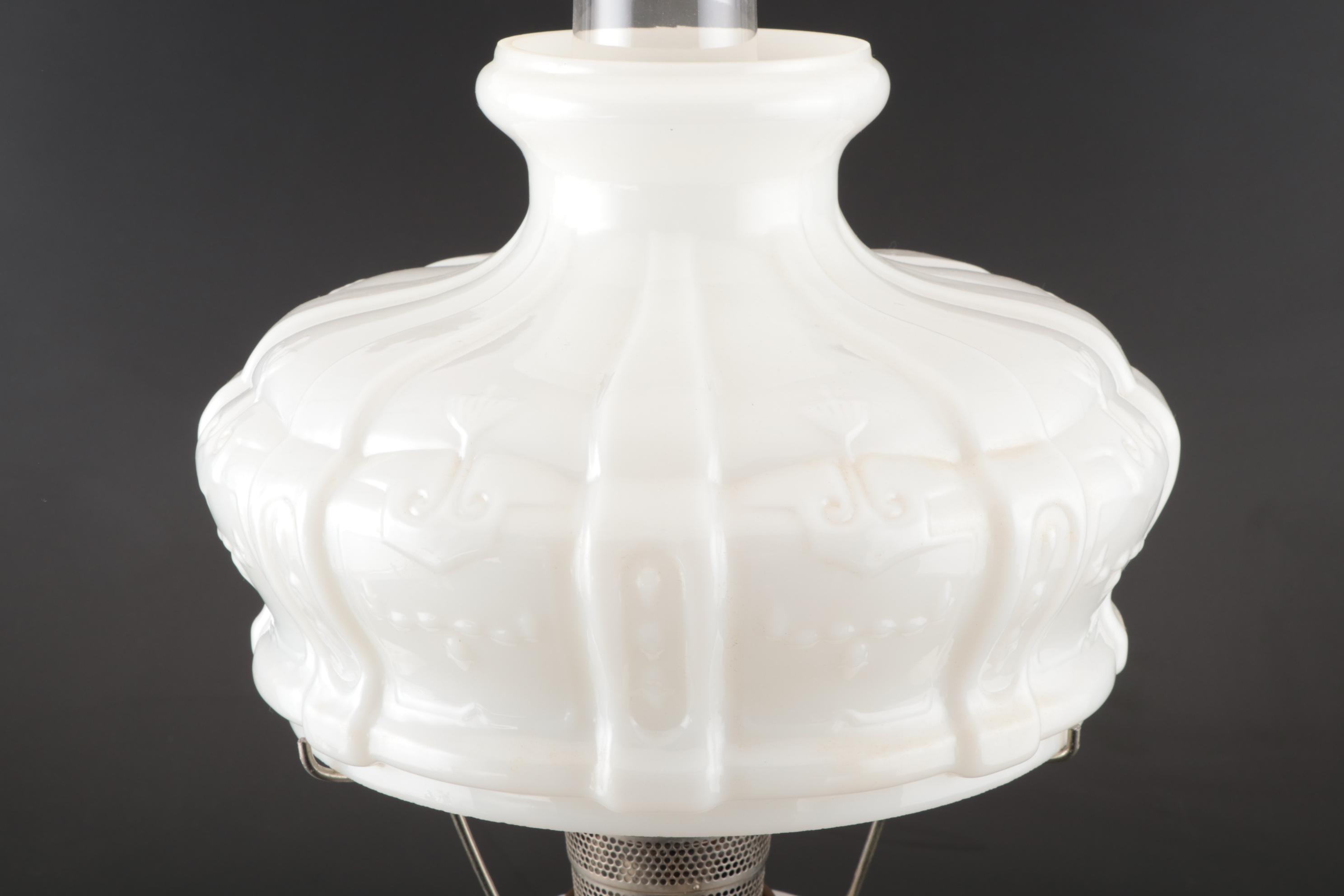 Aladdin 75th Anniversary Model B Diamond Quilt Moonstone and Black Glass Lamp