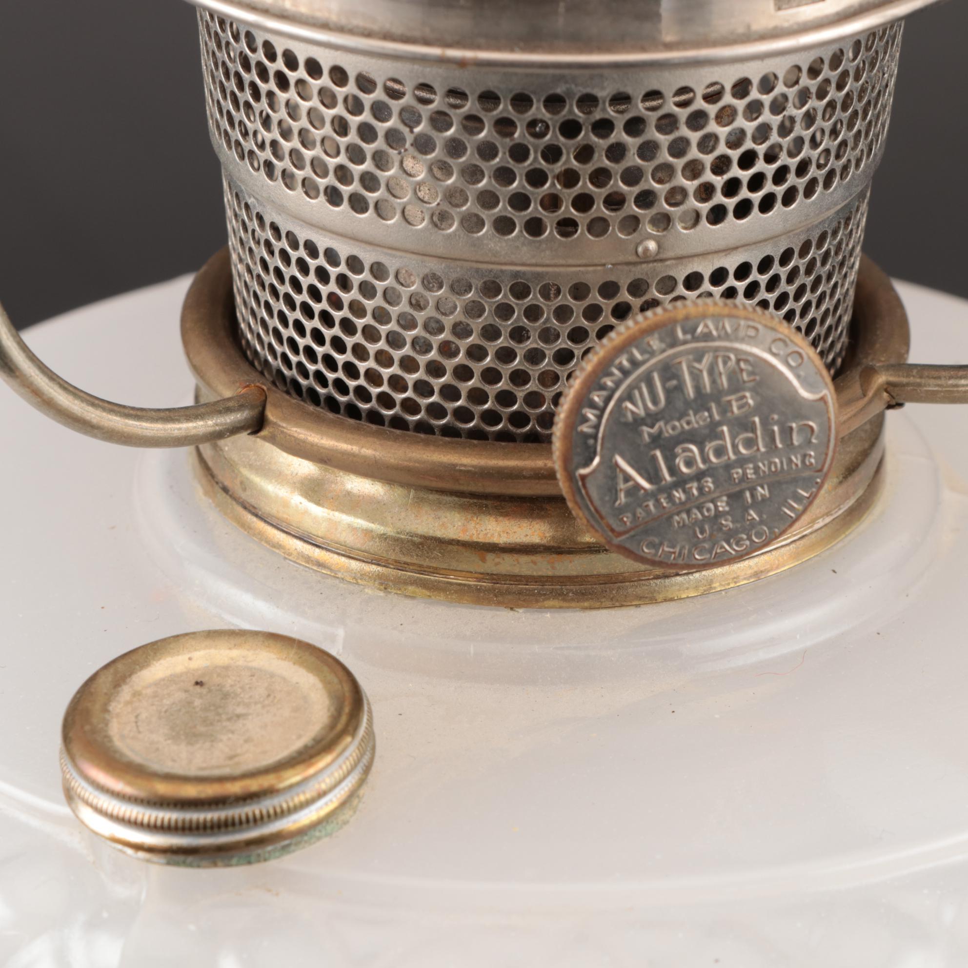 Aladdin 75th Anniversary Model B Diamond Quilt Moonstone and Black Glass Lamp