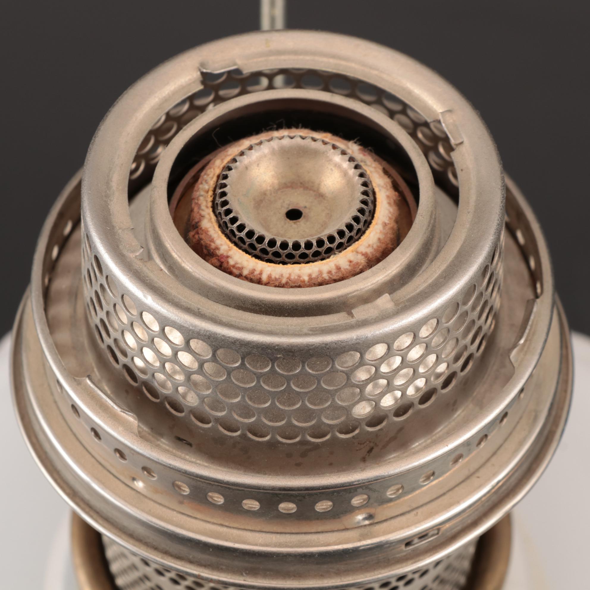 Aladdin 75th Anniversary Model B Diamond Quilt Moonstone and Black Glass Lamp