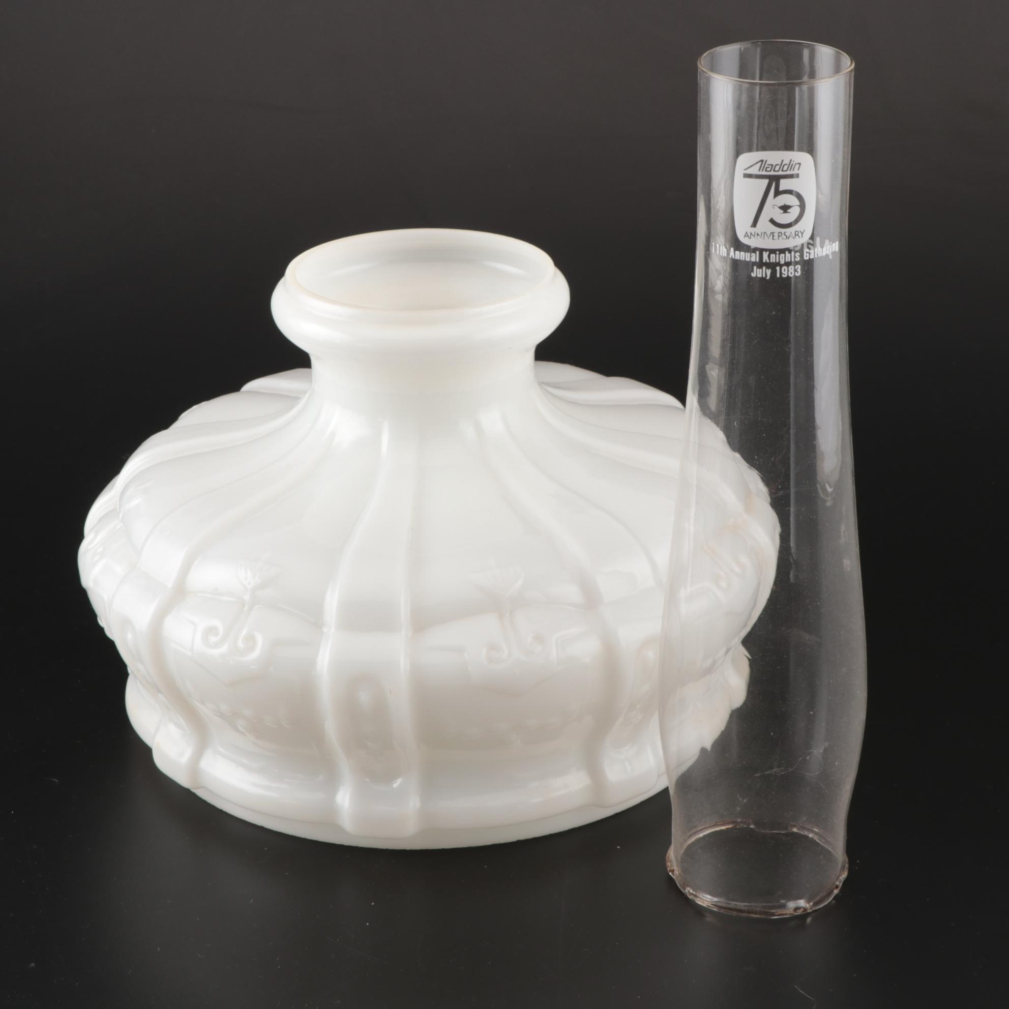 Aladdin 75th Anniversary Model B Diamond Quilt Moonstone and Black Glass Lamp