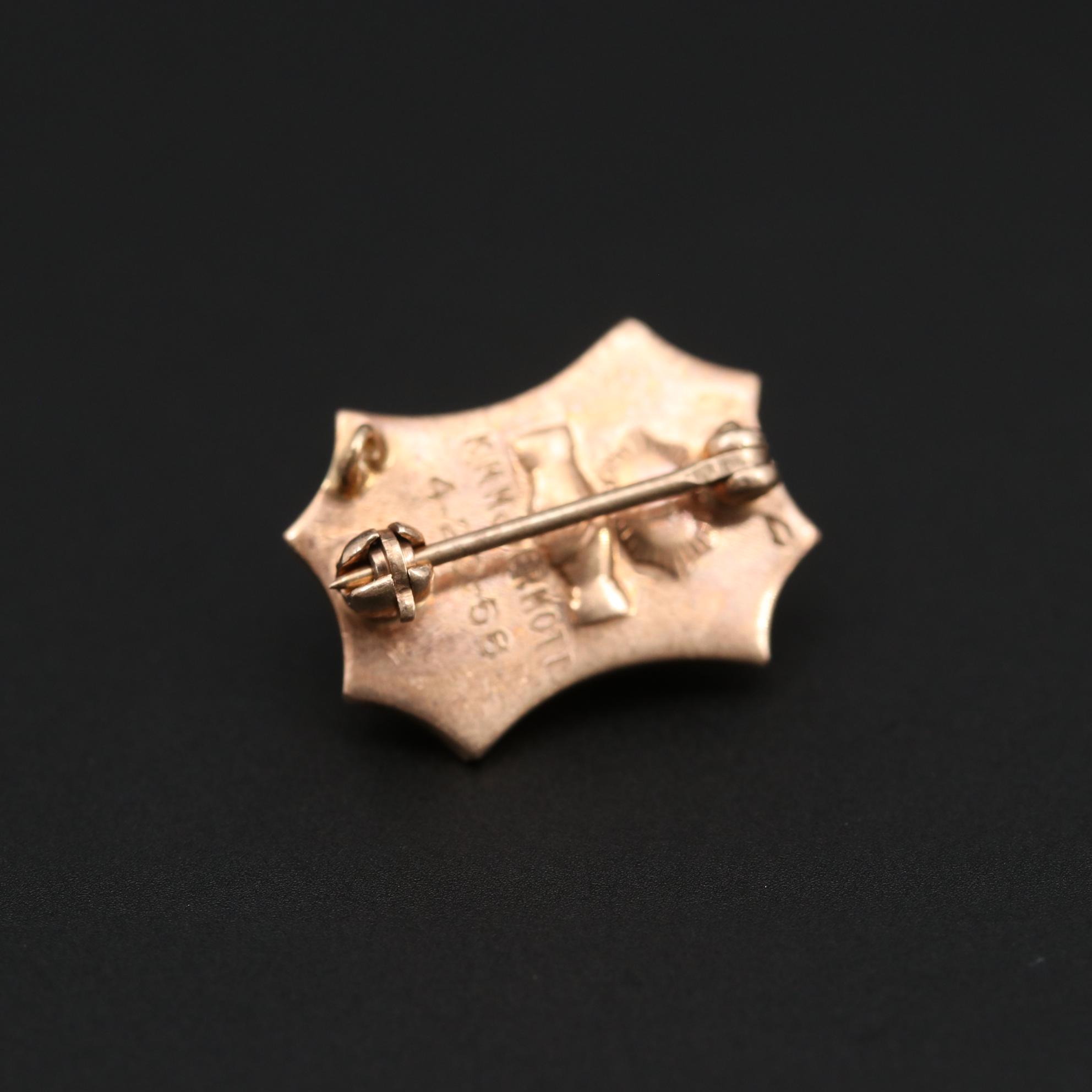 Vintage 10K Yellow Gold Diamond and Enamel Fraternity Pin