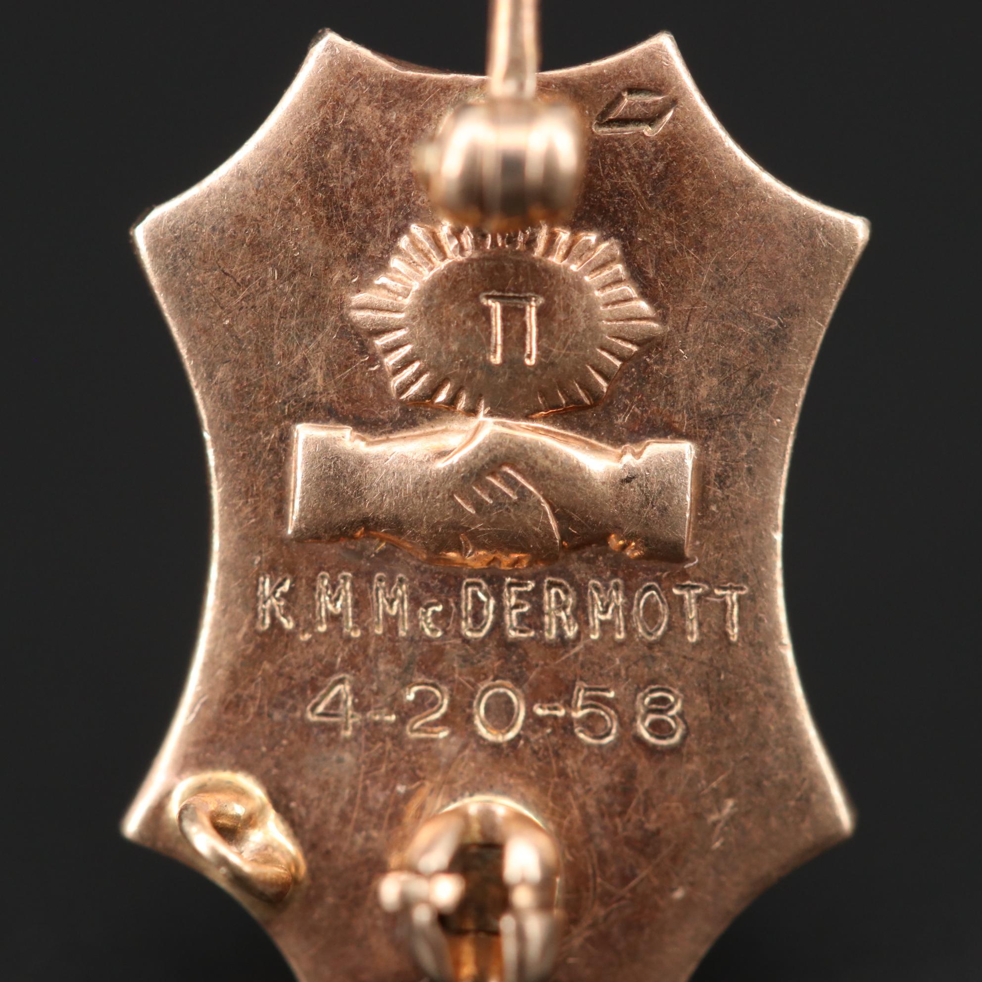 Vintage 10K Yellow Gold Diamond and Enamel Fraternity Pin