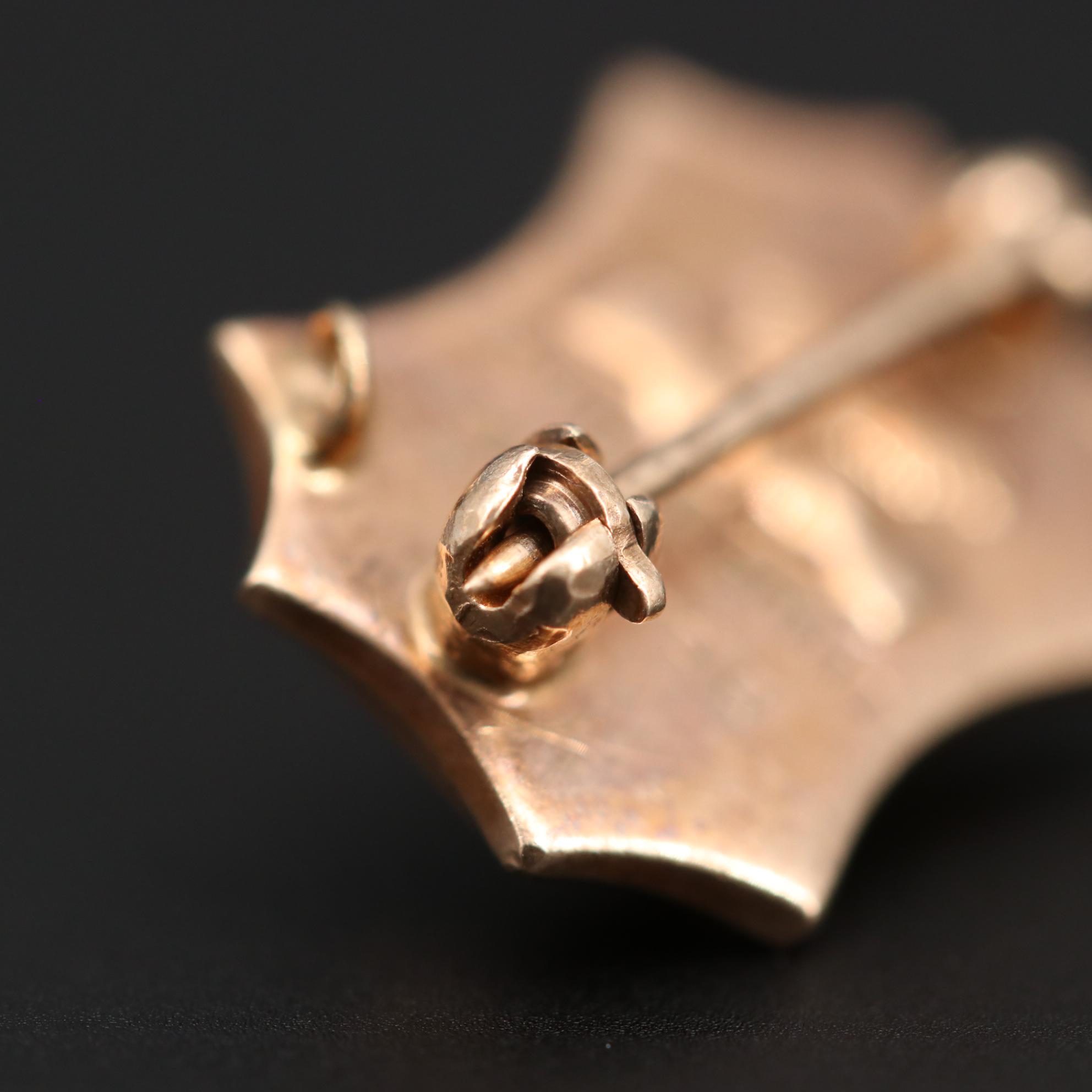 Vintage 10K Yellow Gold Diamond and Enamel Fraternity Pin