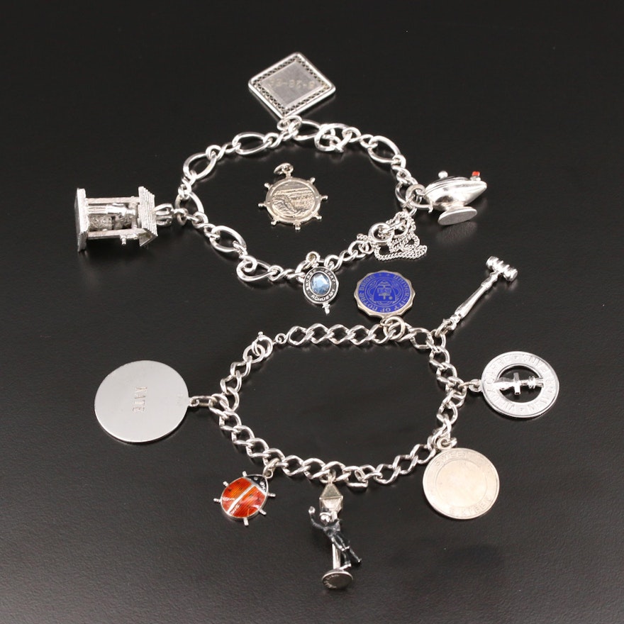 Sterling Silver Charm Bracelets with Gemstones