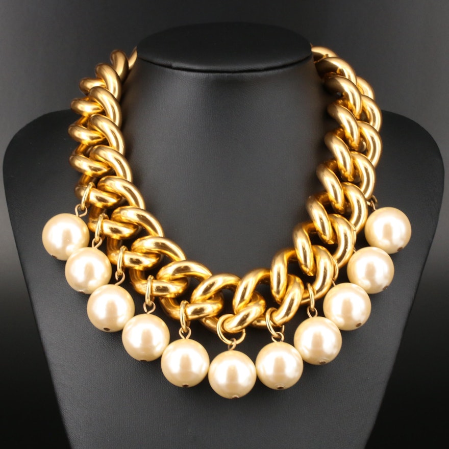 Erwin Pearl Curb Chain and Imitation Pearl Necklace