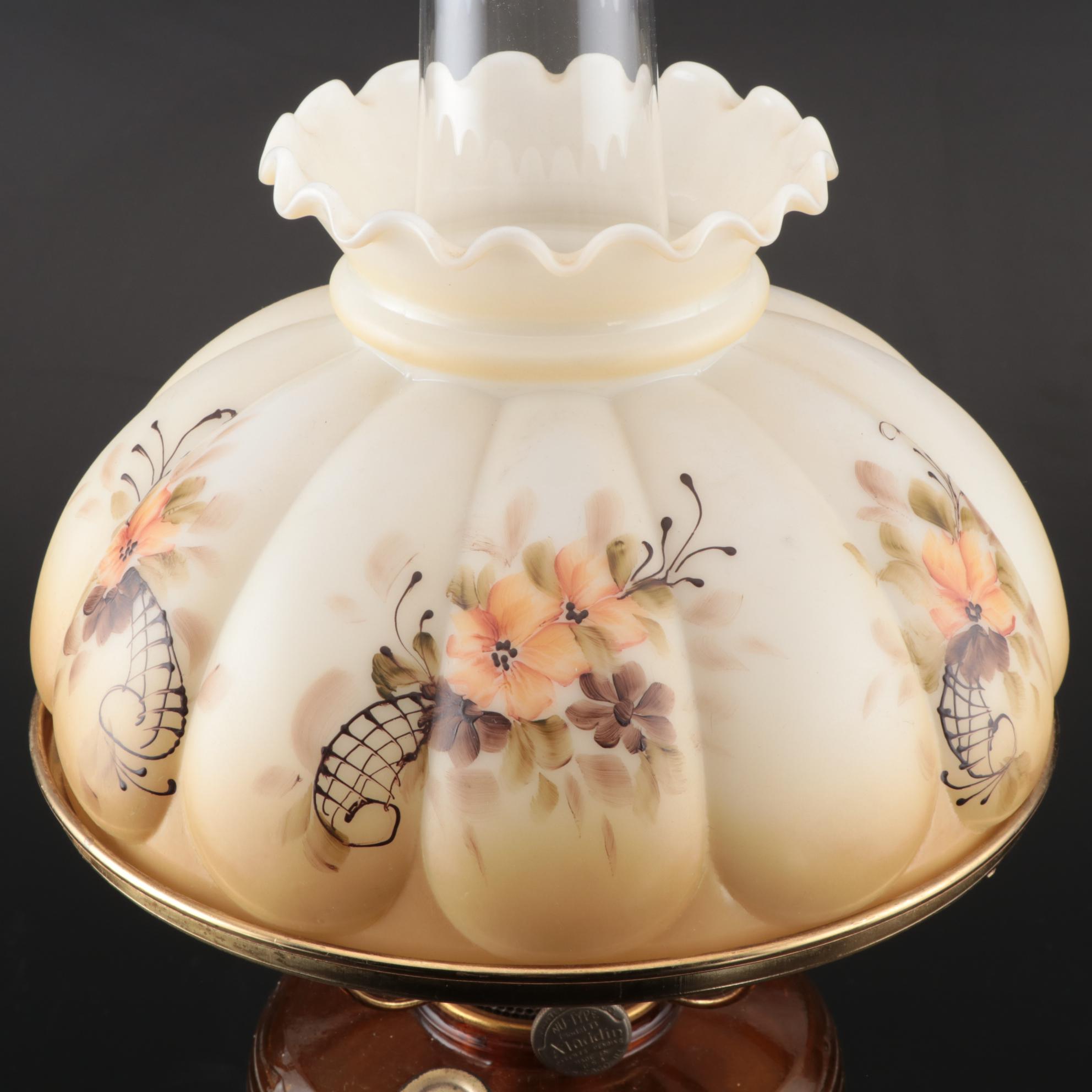 Aladdin Model B "Beehive" Glass Kerosene Lamp with Floral Shade