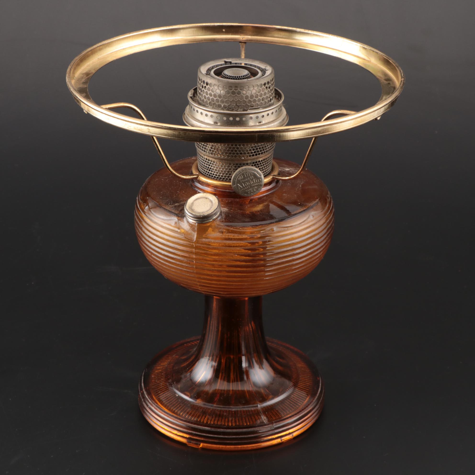 Aladdin Model B "Beehive" Glass Kerosene Lamp with Floral Shade