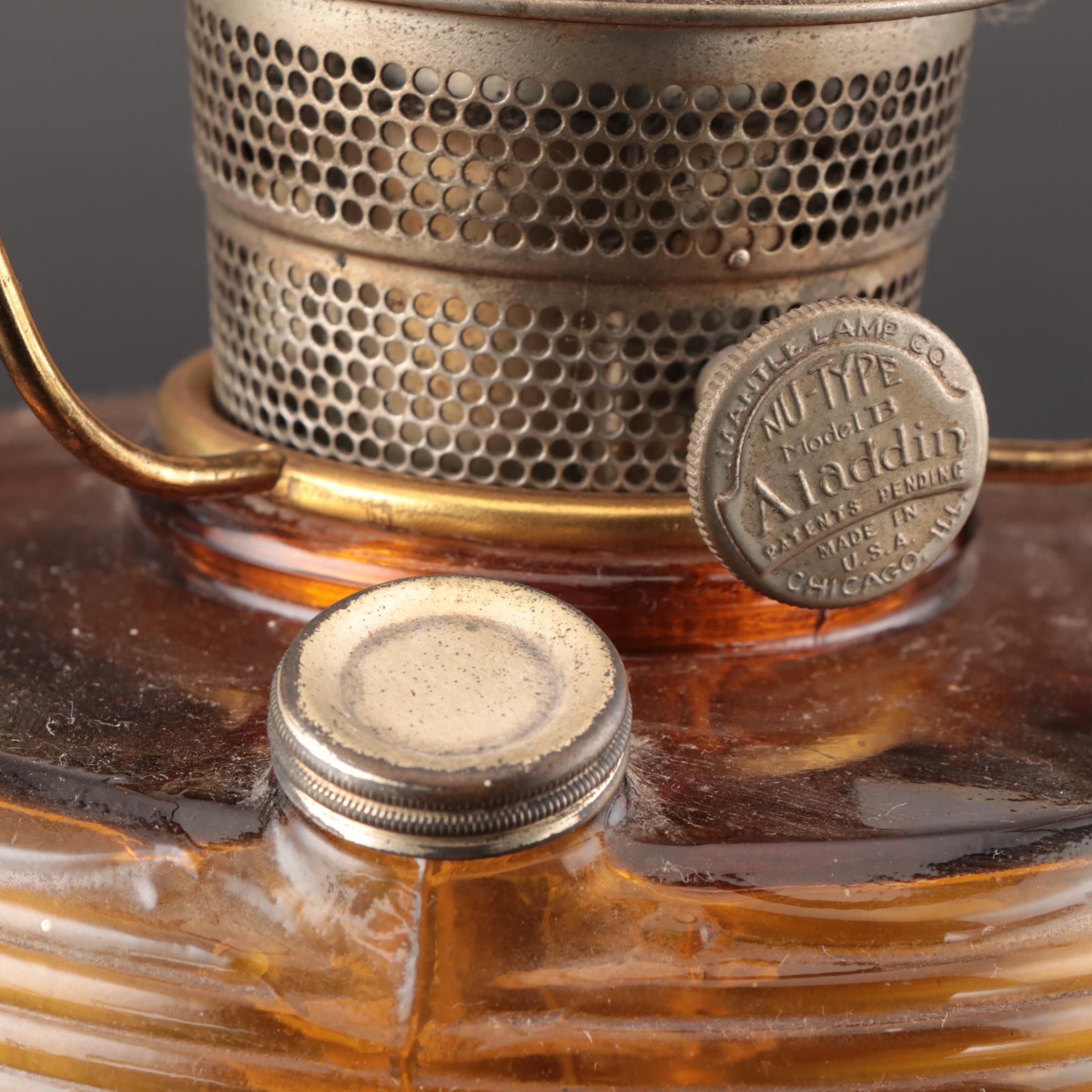 Aladdin Model B "Beehive" Glass Kerosene Lamp with Floral Shade