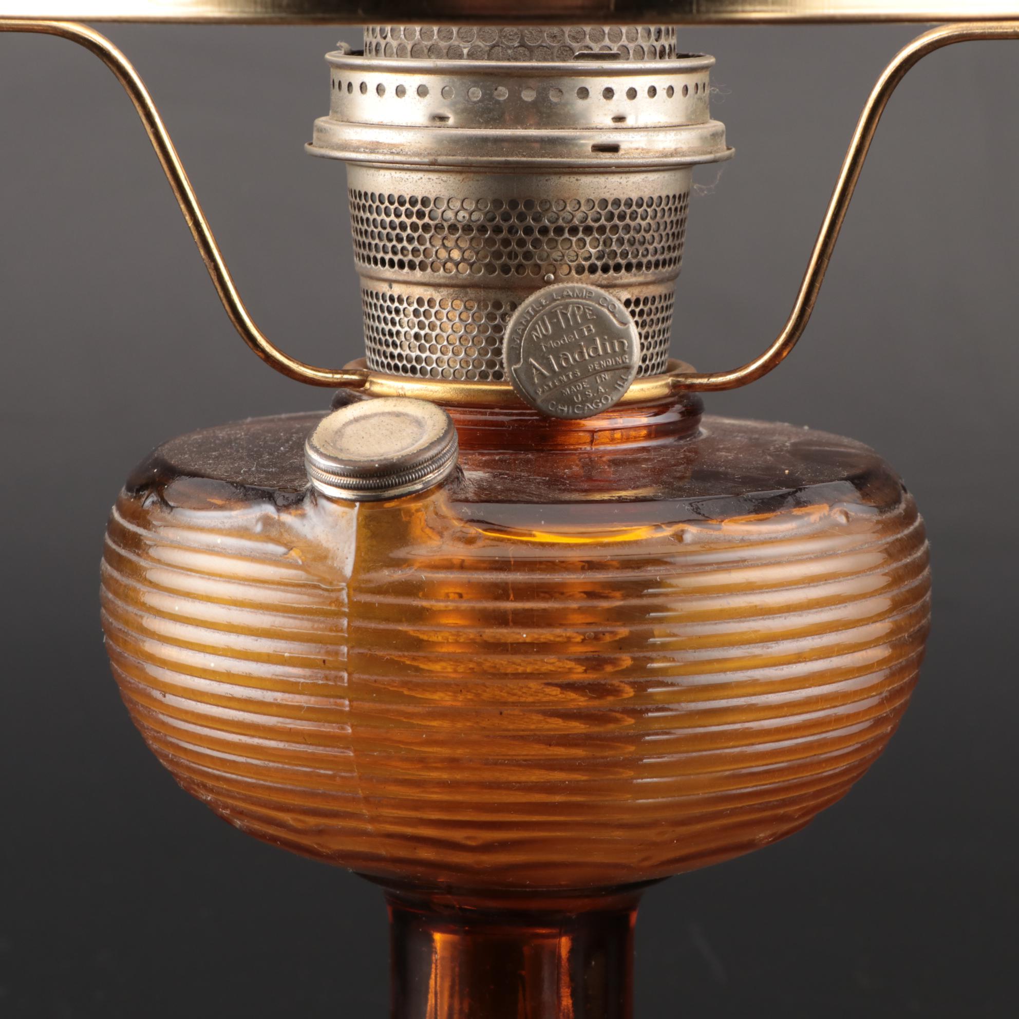 Aladdin Model B "Beehive" Glass Kerosene Lamp with Floral Shade