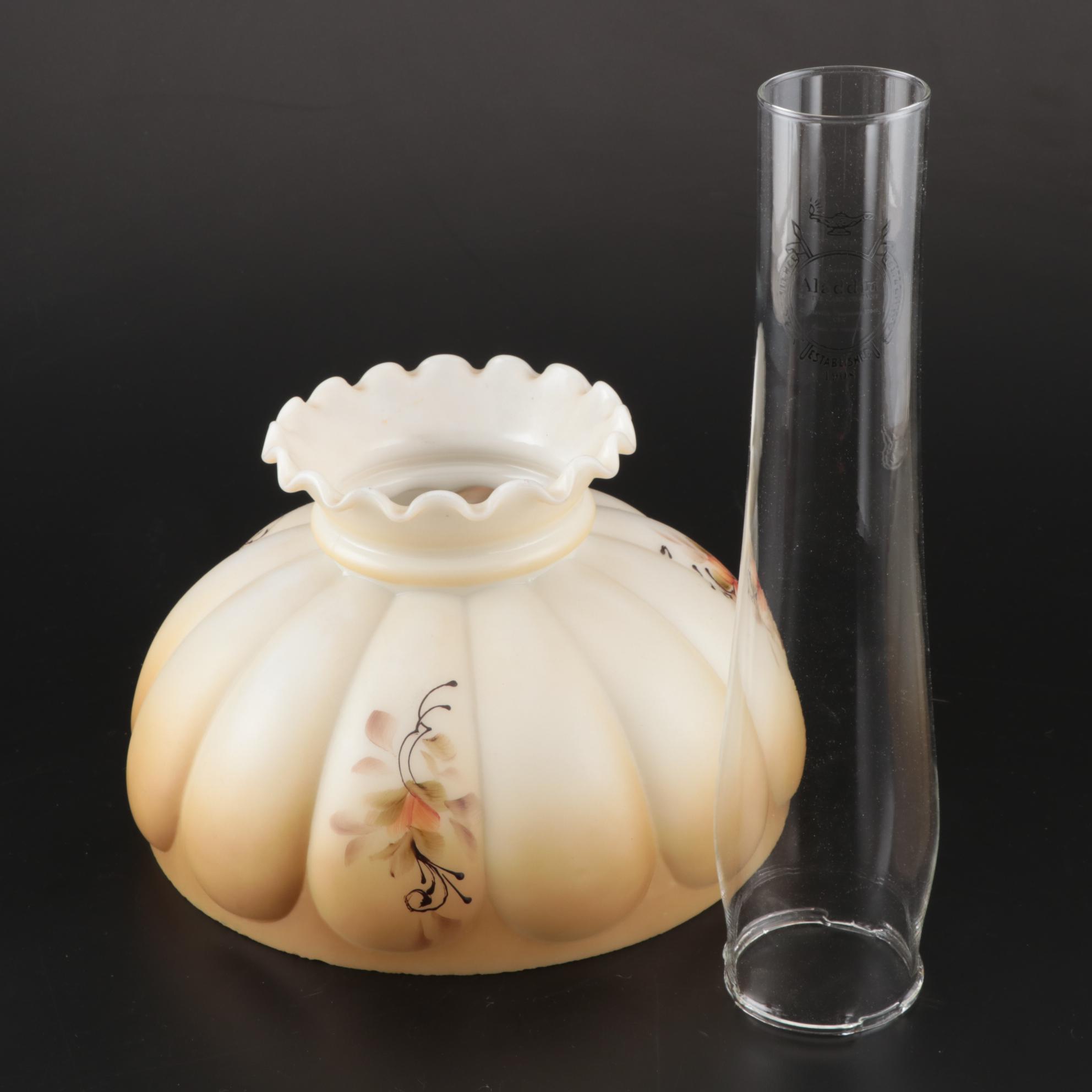 Aladdin Model B "Beehive" Glass Kerosene Lamp with Floral Shade