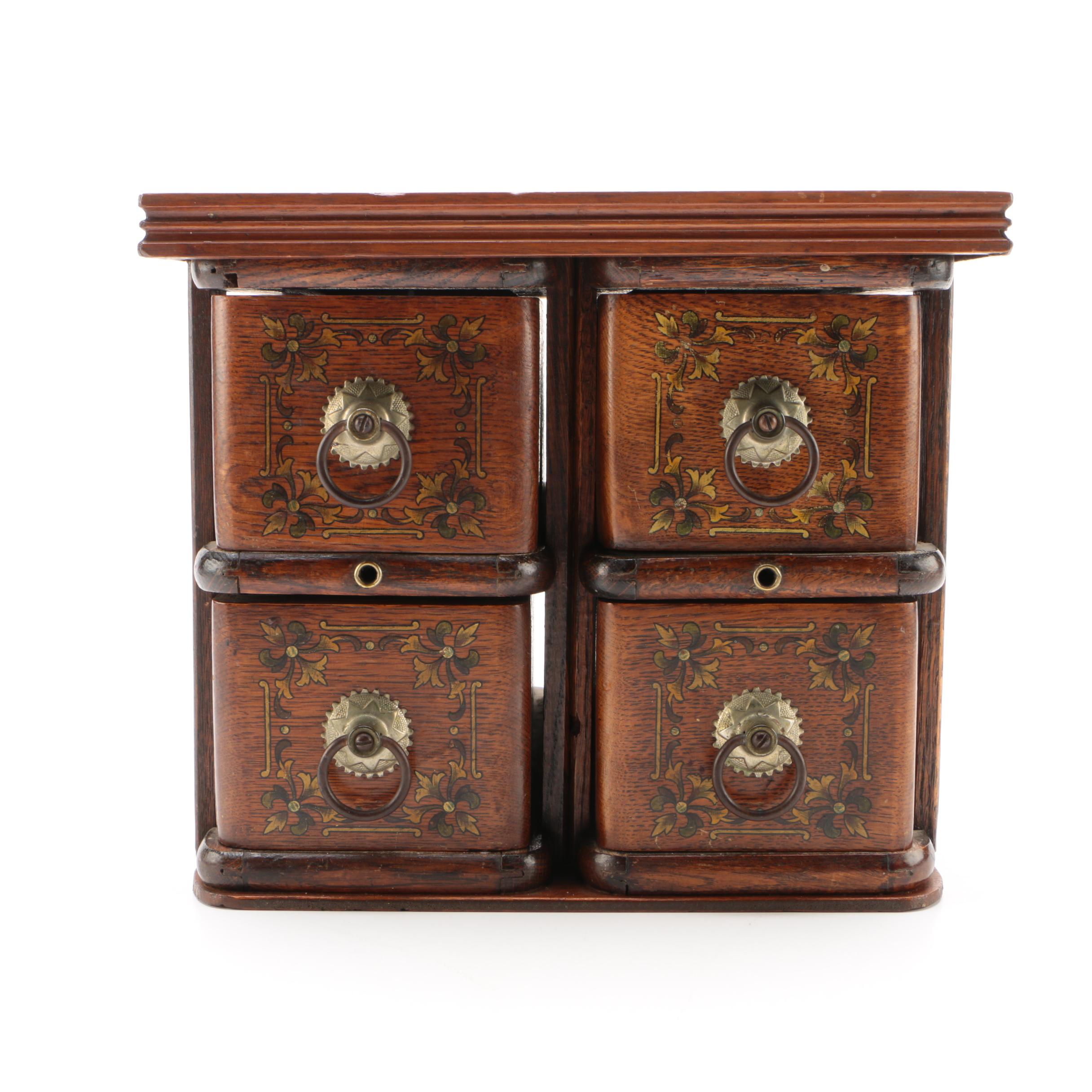 Four Drawer Oak Library or Sewing Table Cabinet, Early 1900s
