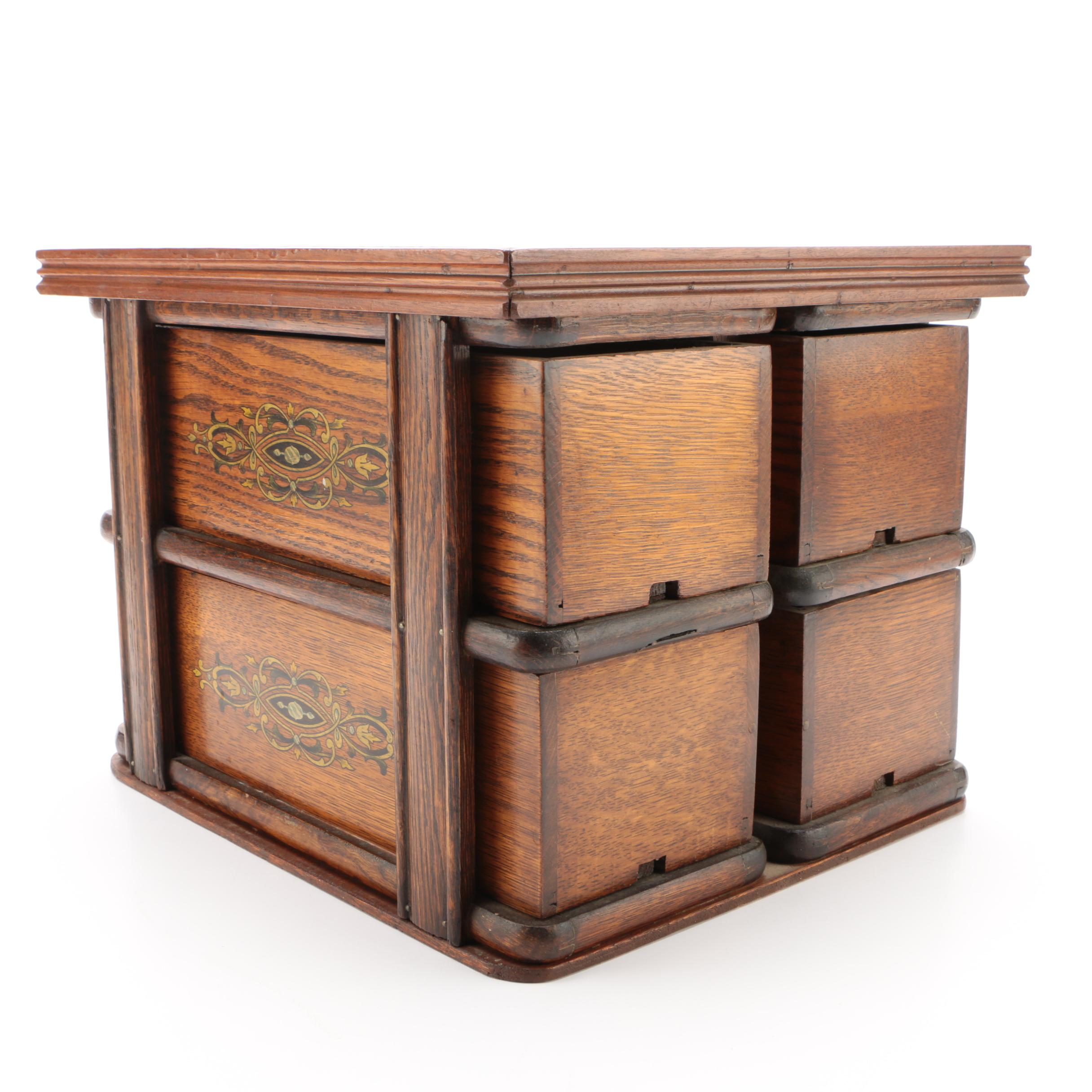 Four Drawer Oak Library or Sewing Table Cabinet, Early 1900s