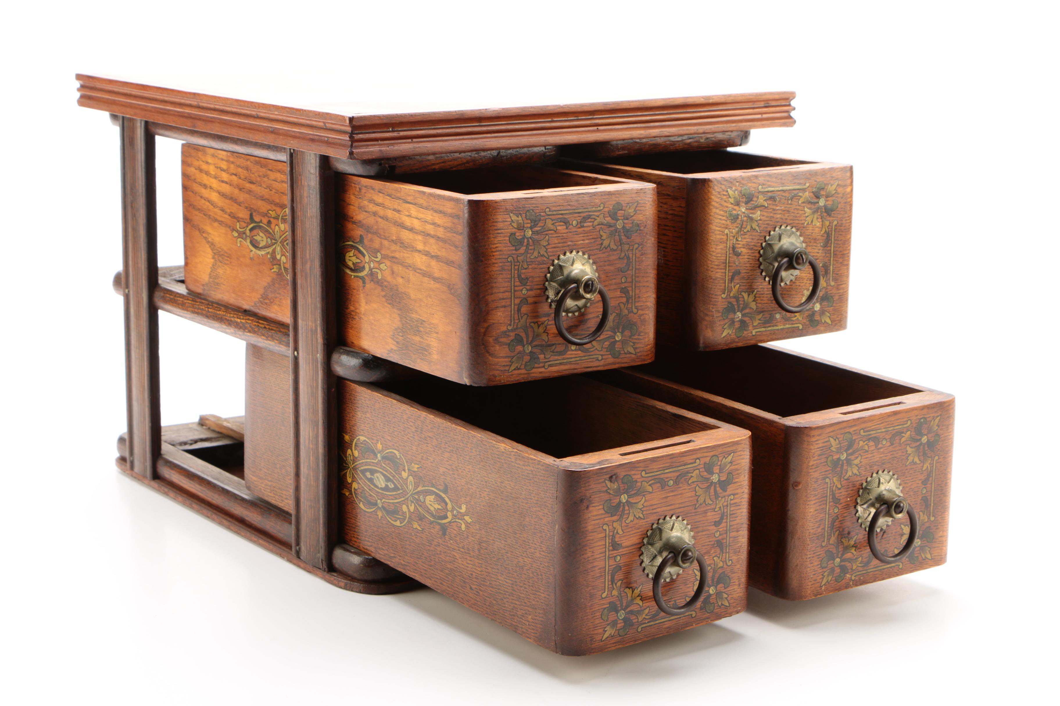 Four Drawer Oak Library or Sewing Table Cabinet, Early 1900s