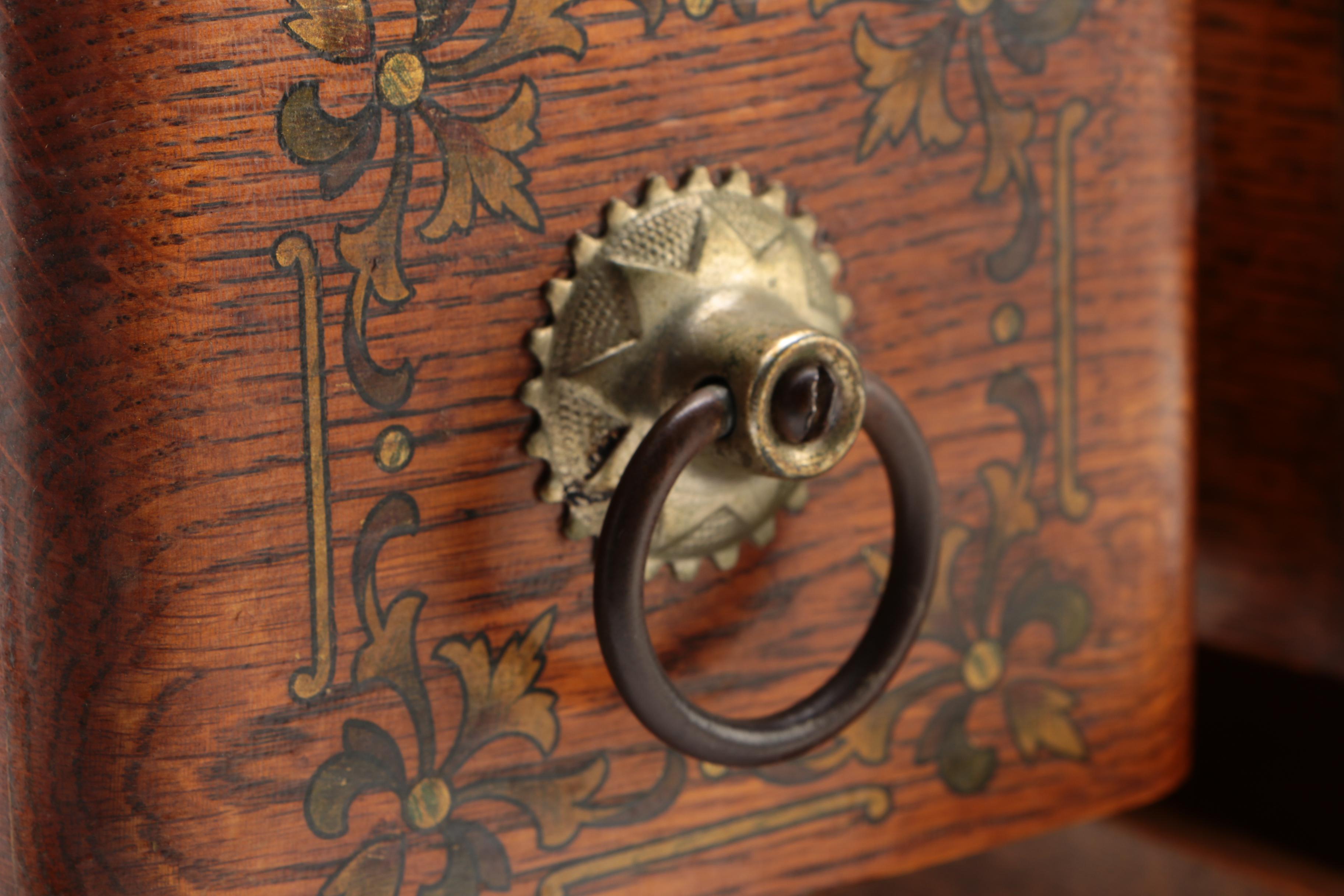 Four Drawer Oak Library or Sewing Table Cabinet, Early 1900s