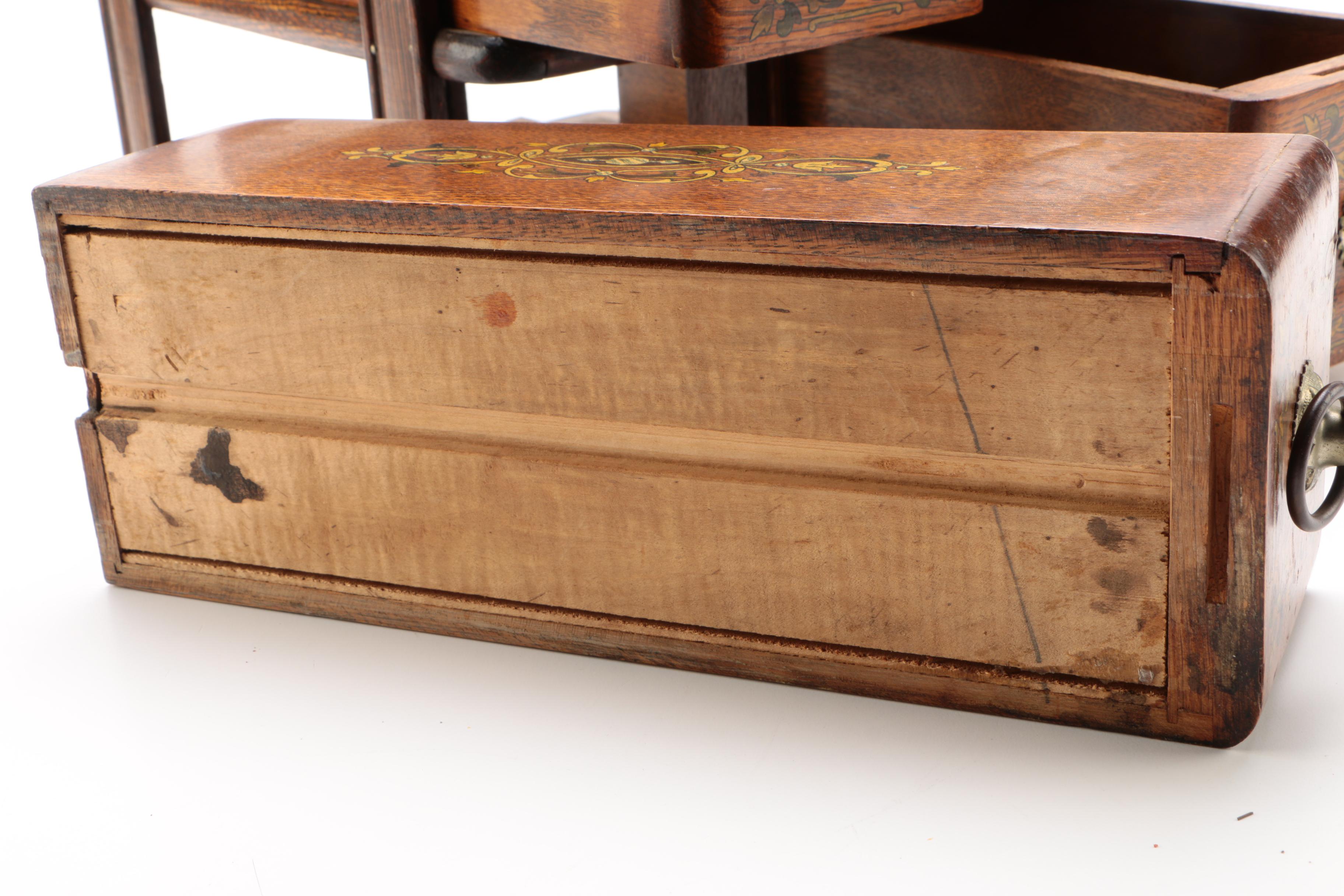 Four Drawer Oak Library or Sewing Table Cabinet, Early 1900s