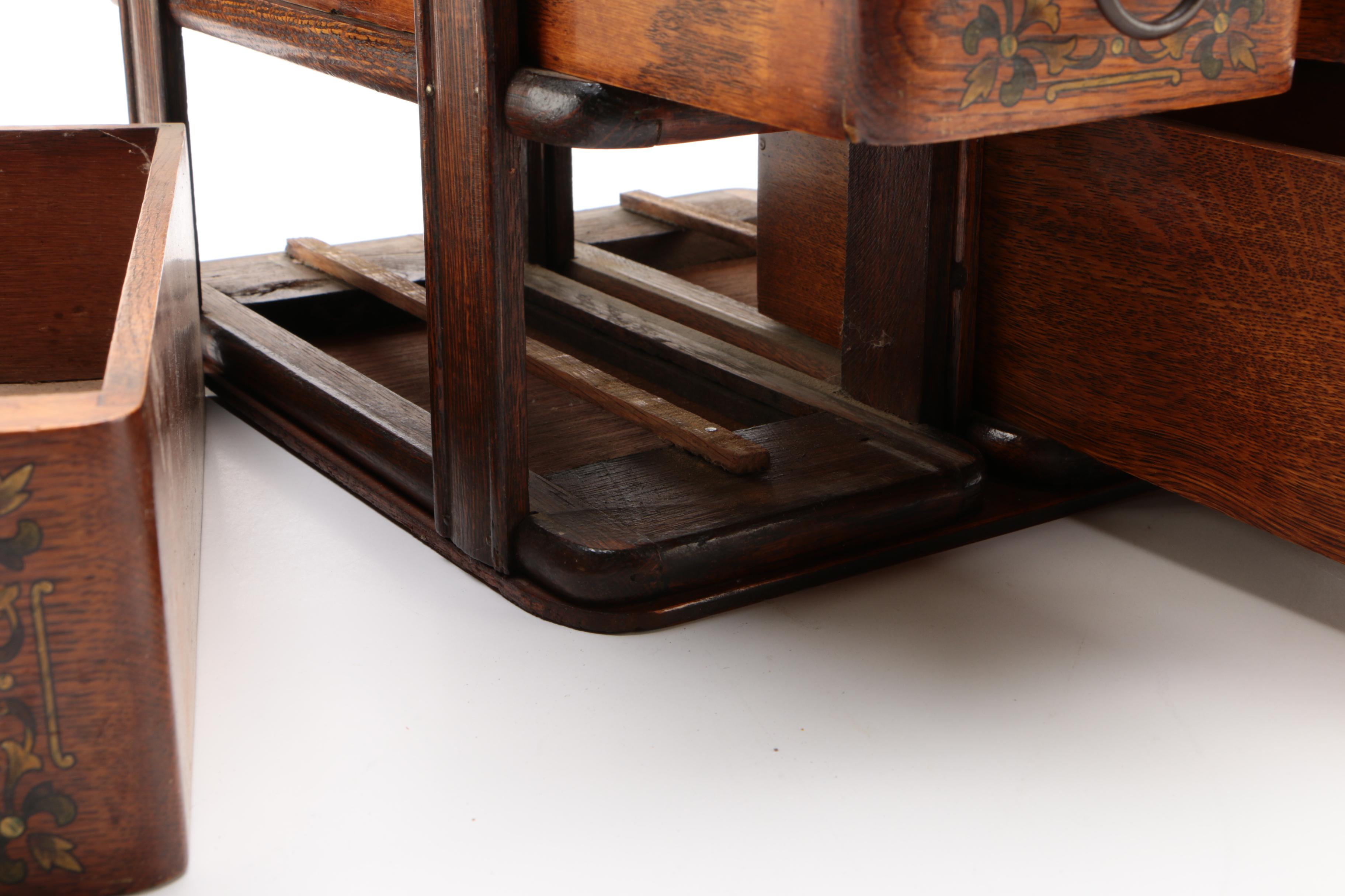 Four Drawer Oak Library or Sewing Table Cabinet, Early 1900s