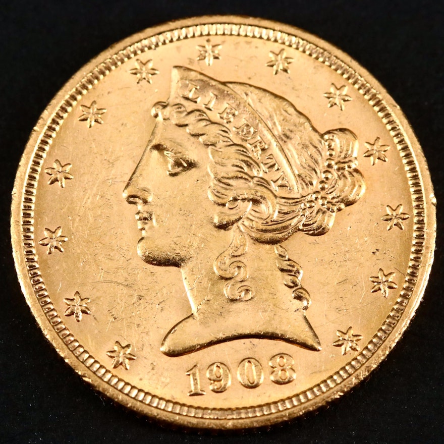 1908 Liberty Head $5 Gold Coin