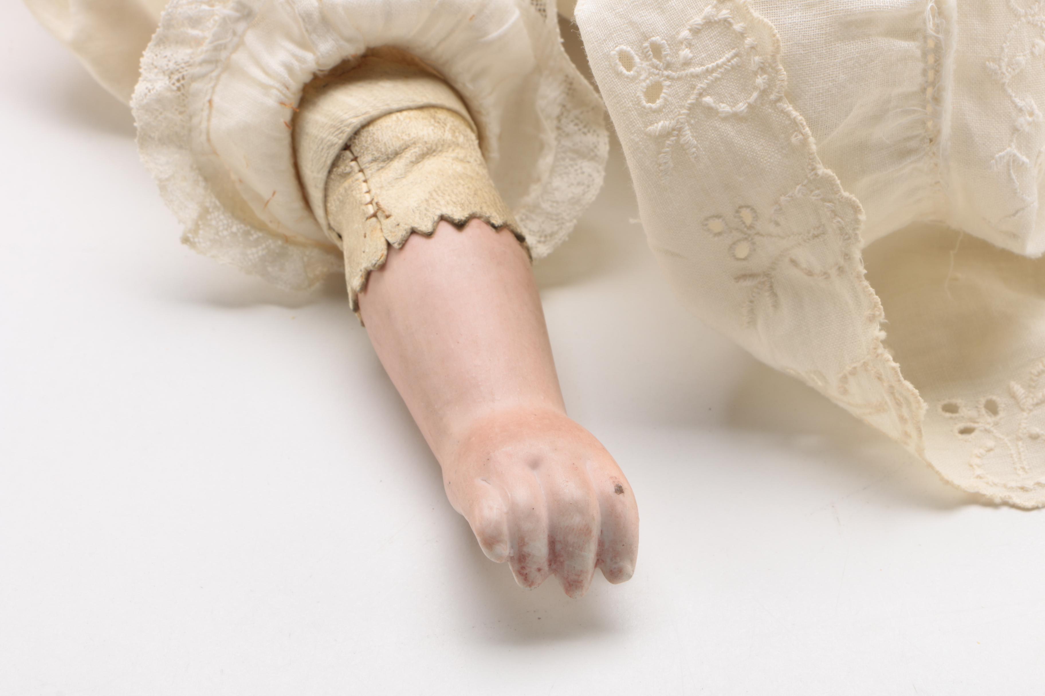 21" JDK Kestner  Bisque Shoulder Head Doll With Kid Leather Body, Antique