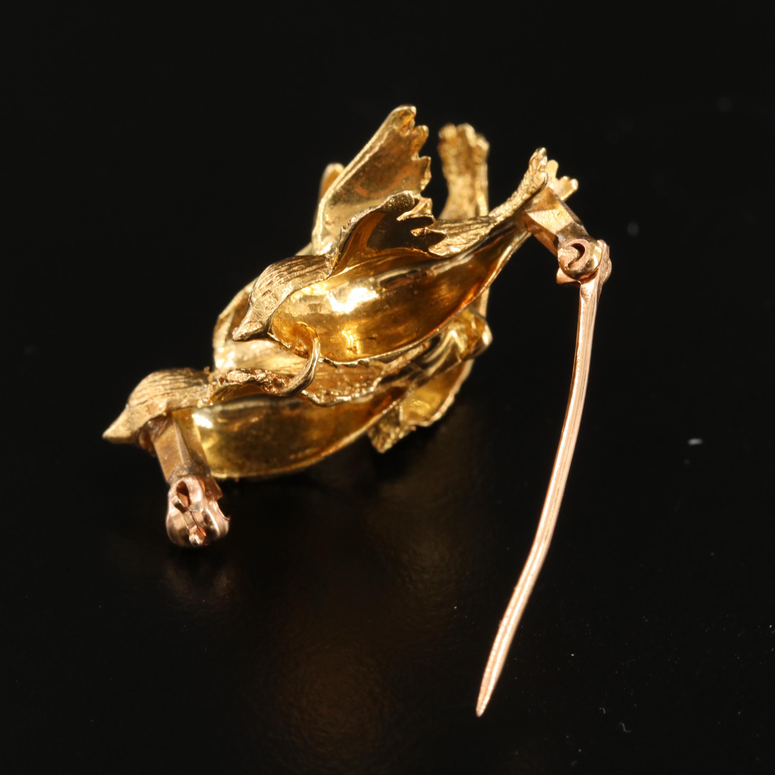 Vintage Tiffany & Co. 18K Yellow Gold and Ruby Brooch with Bird Motif