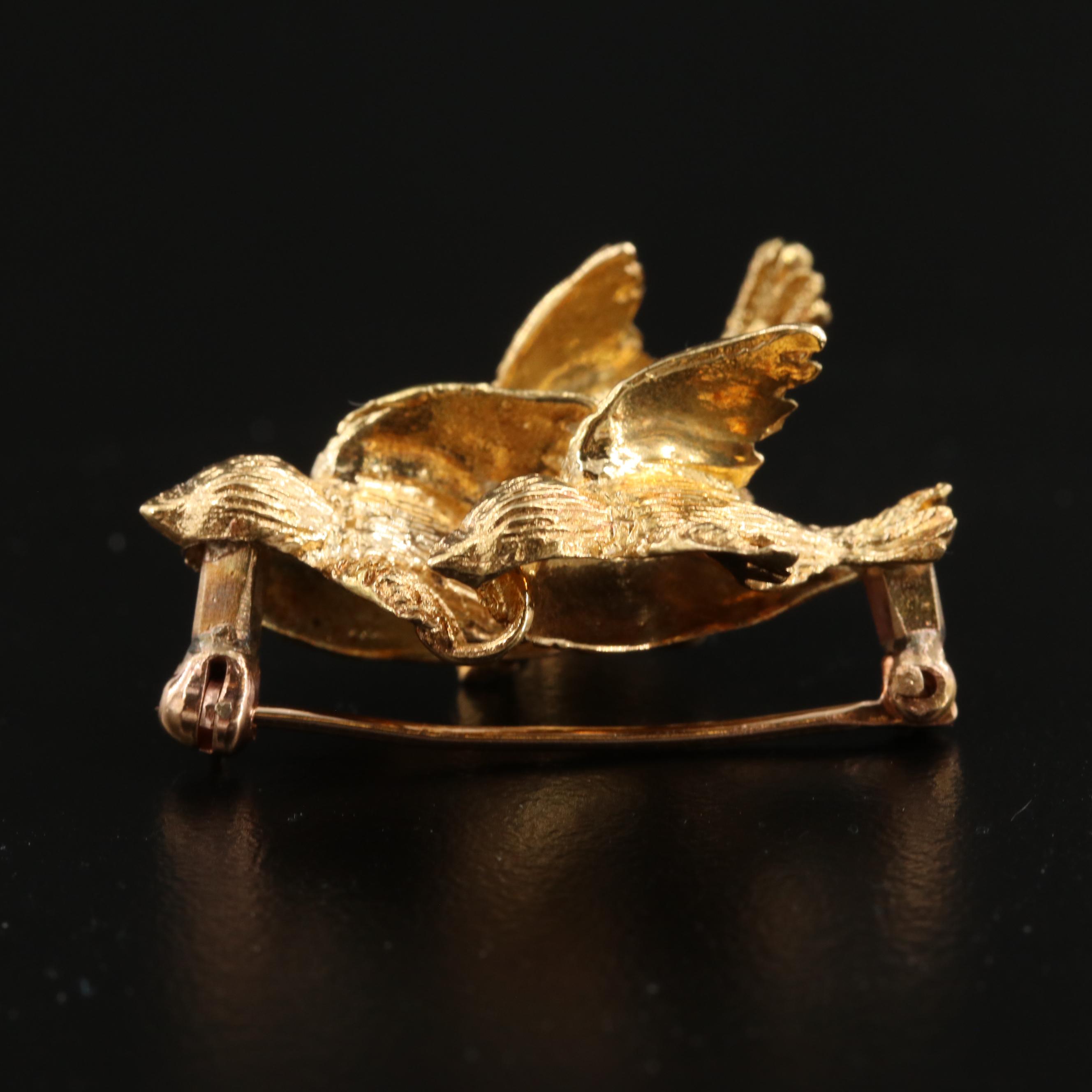 Vintage Tiffany & Co. 18K Yellow Gold and Ruby Brooch with Bird Motif