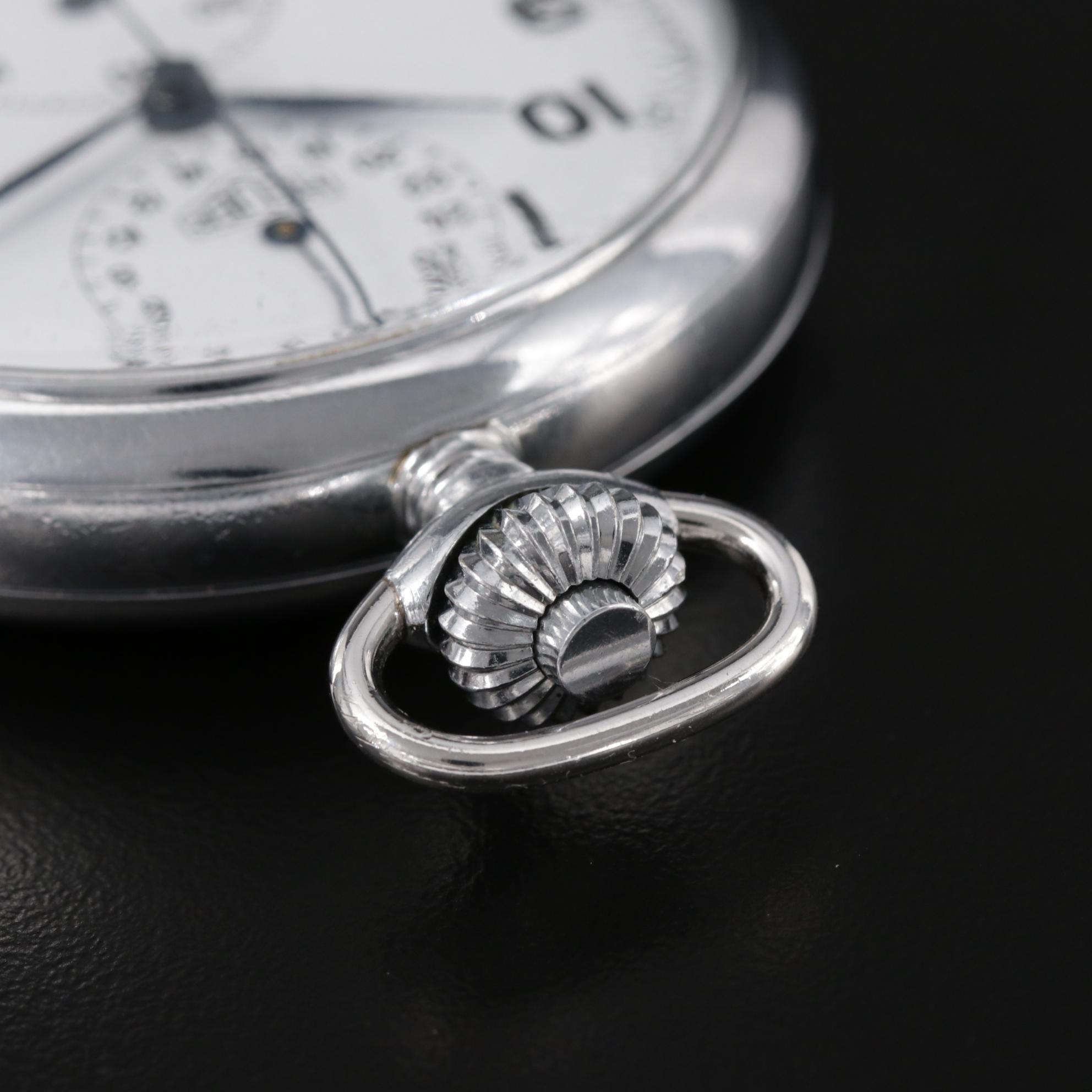 Heuer Open Face Chronograph Pocket Watch, Vintage