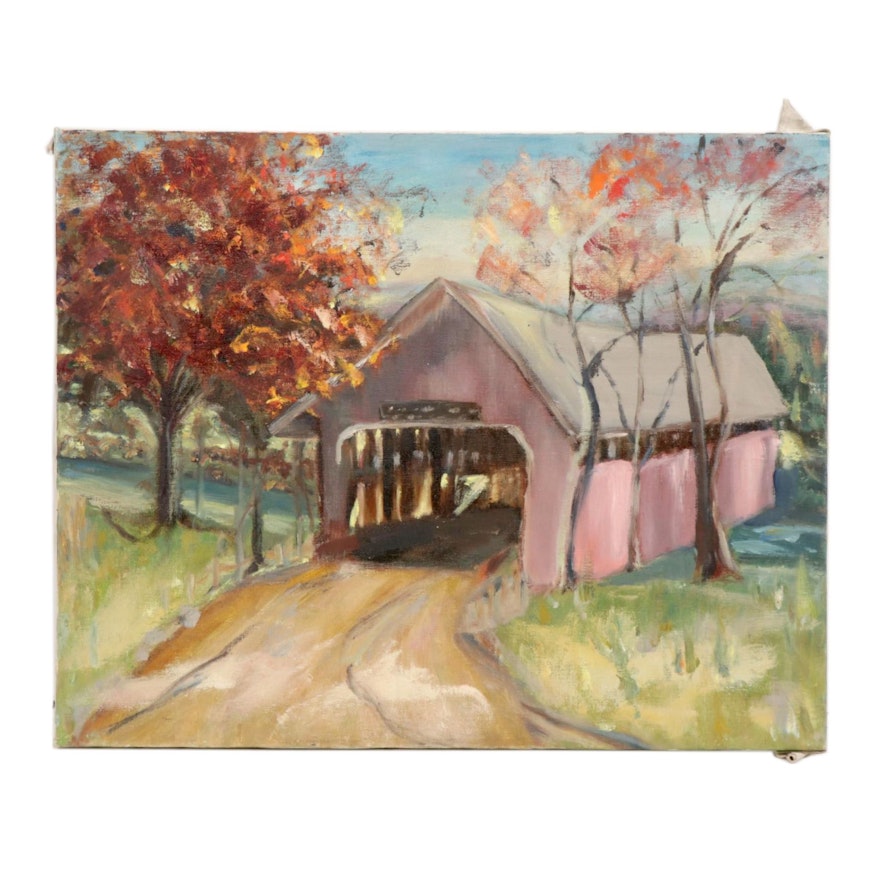 Landscape with Covered Bridge Oil Painting