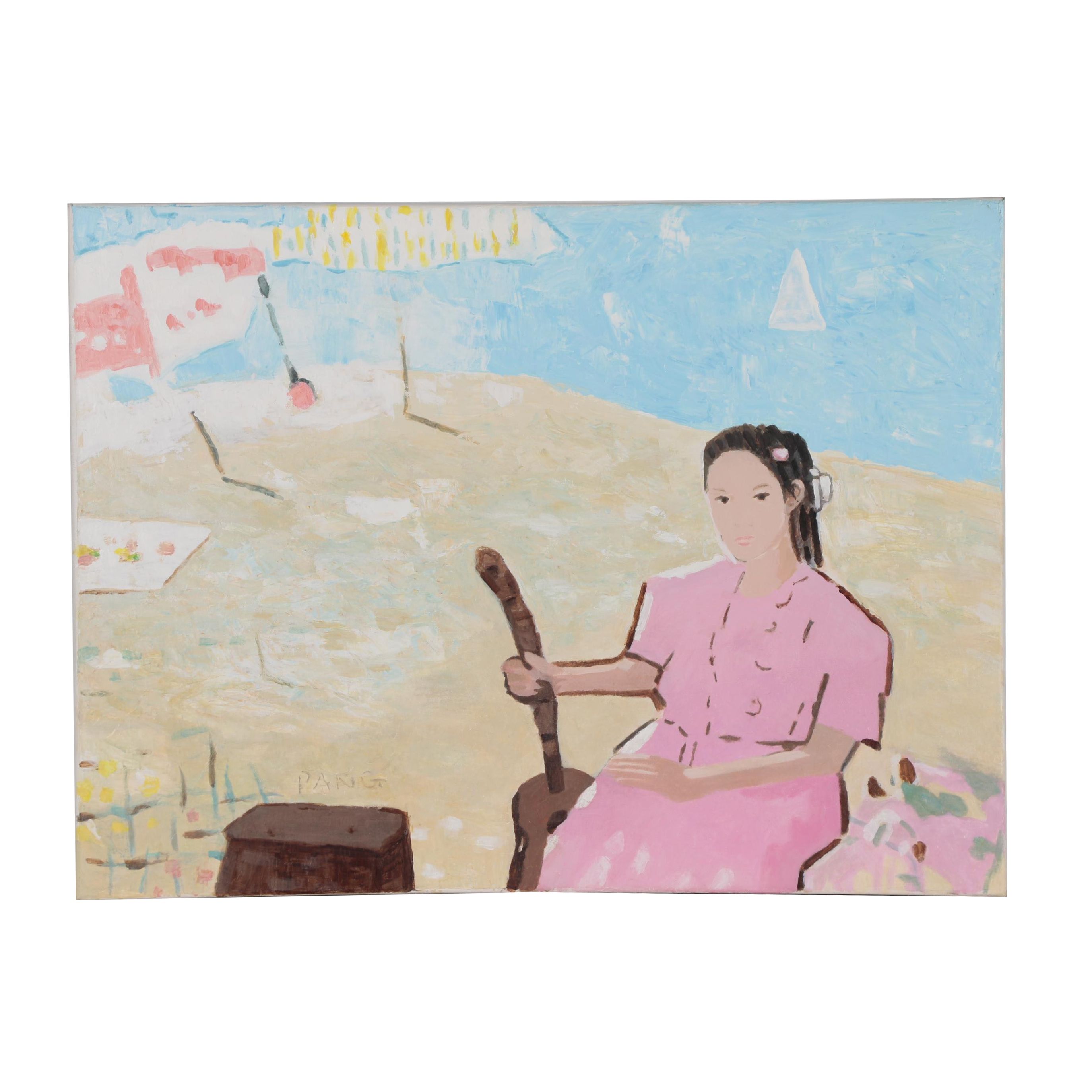Jen Pang Oil Painting "Pink Girl on Beach"