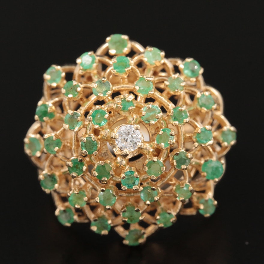 14K Yellow Gold Diamond and Emerald Harem Ring