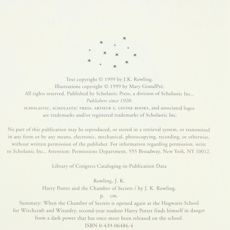 First American Edition, First State "Harry Potter and the Chamber of Secrets"