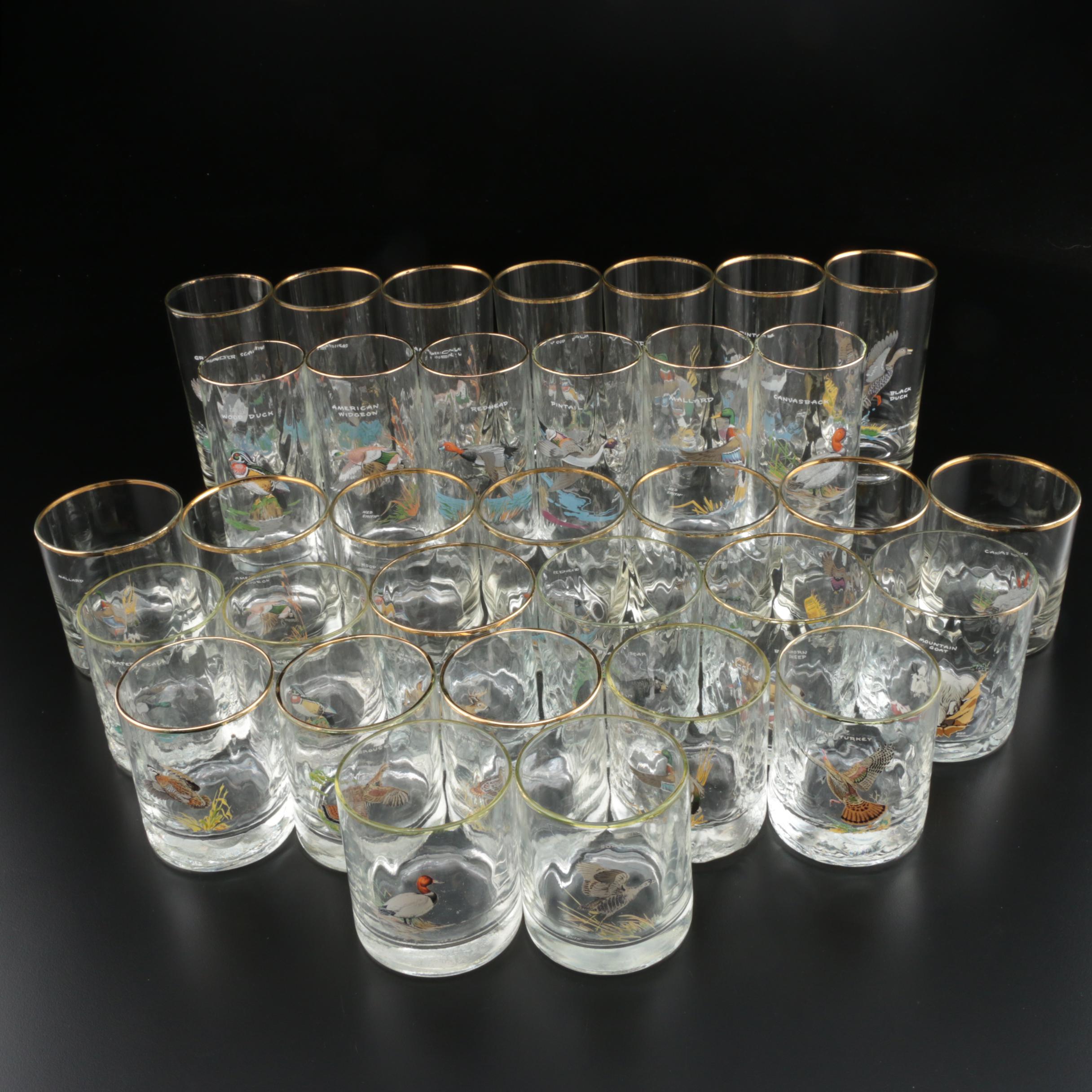 Ned Smith Duck Series Highball and Double Old Fashioned Drinking Glasses