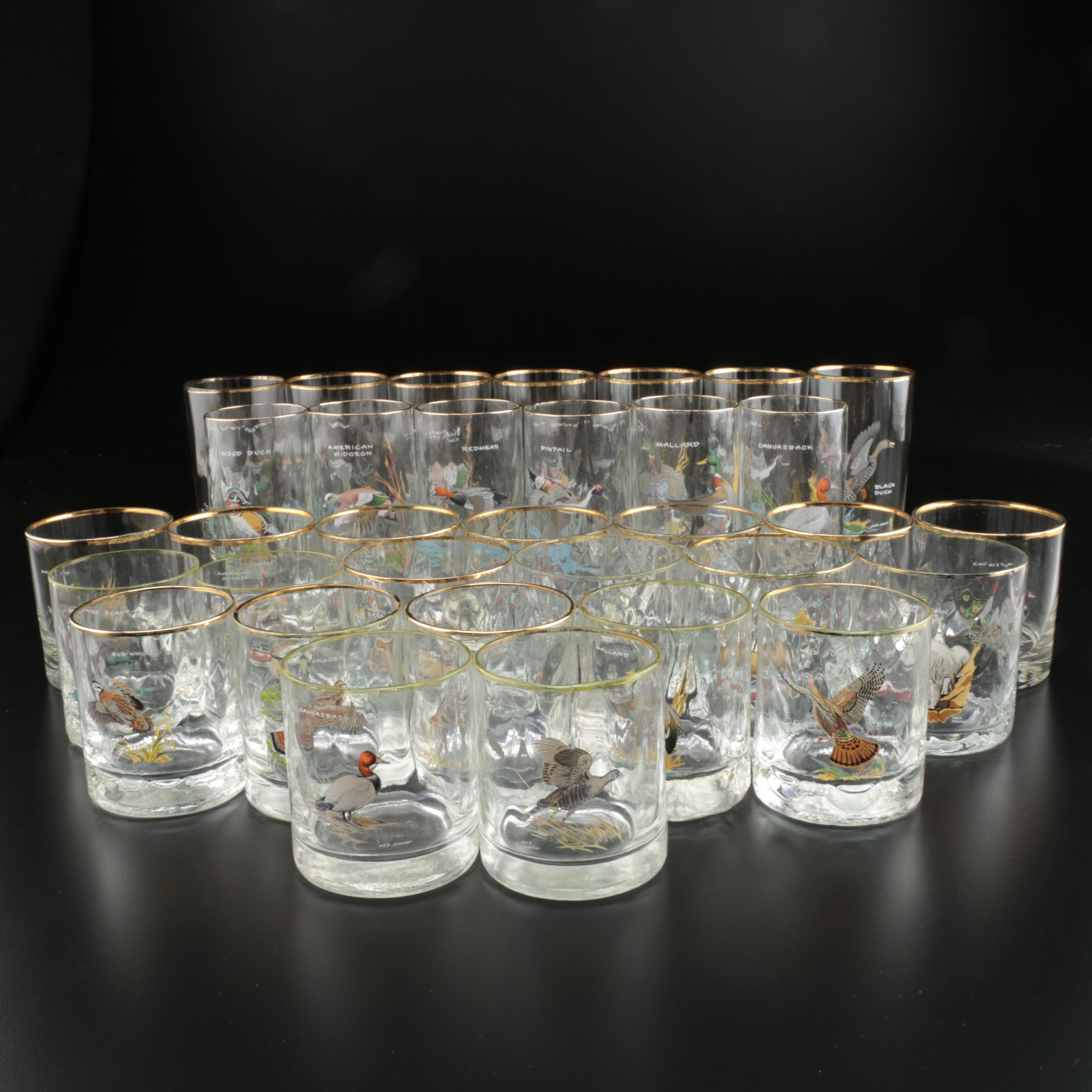 Ned Smith Duck Series Highball and Double Old Fashioned Drinking Glasses