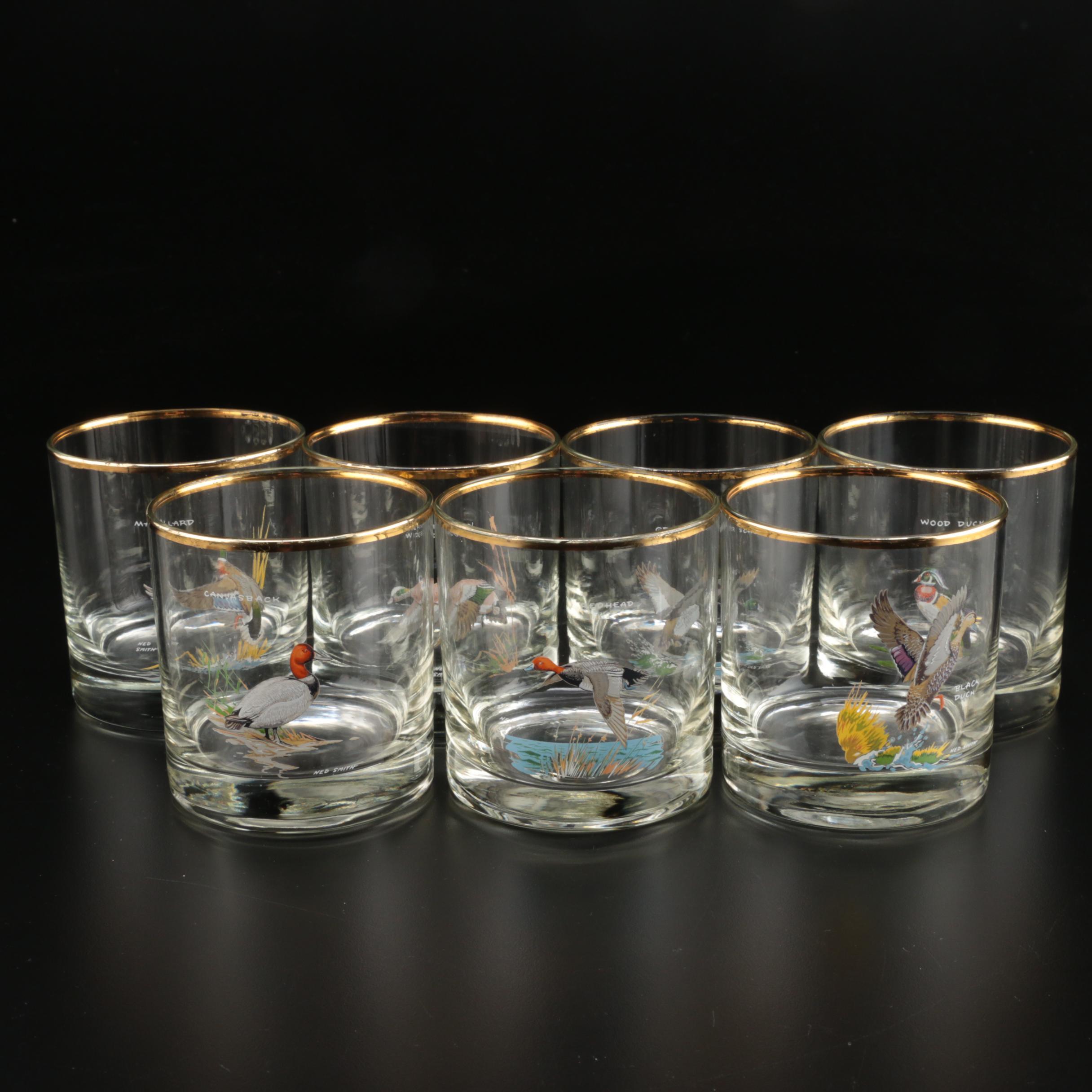 Ned Smith Duck Series Highball and Double Old Fashioned Drinking Glasses