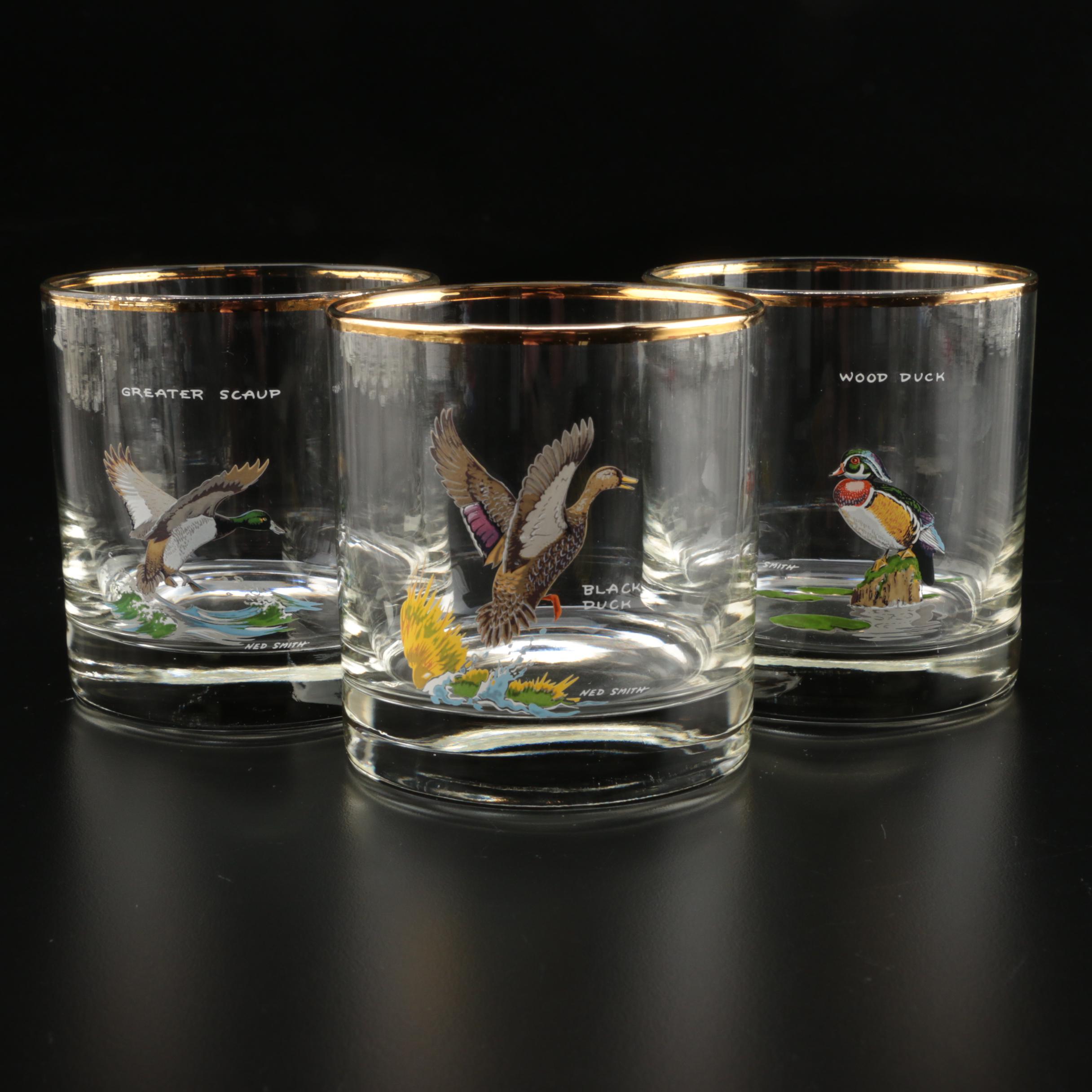 Ned Smith Duck Series Highball and Double Old Fashioned Drinking Glasses