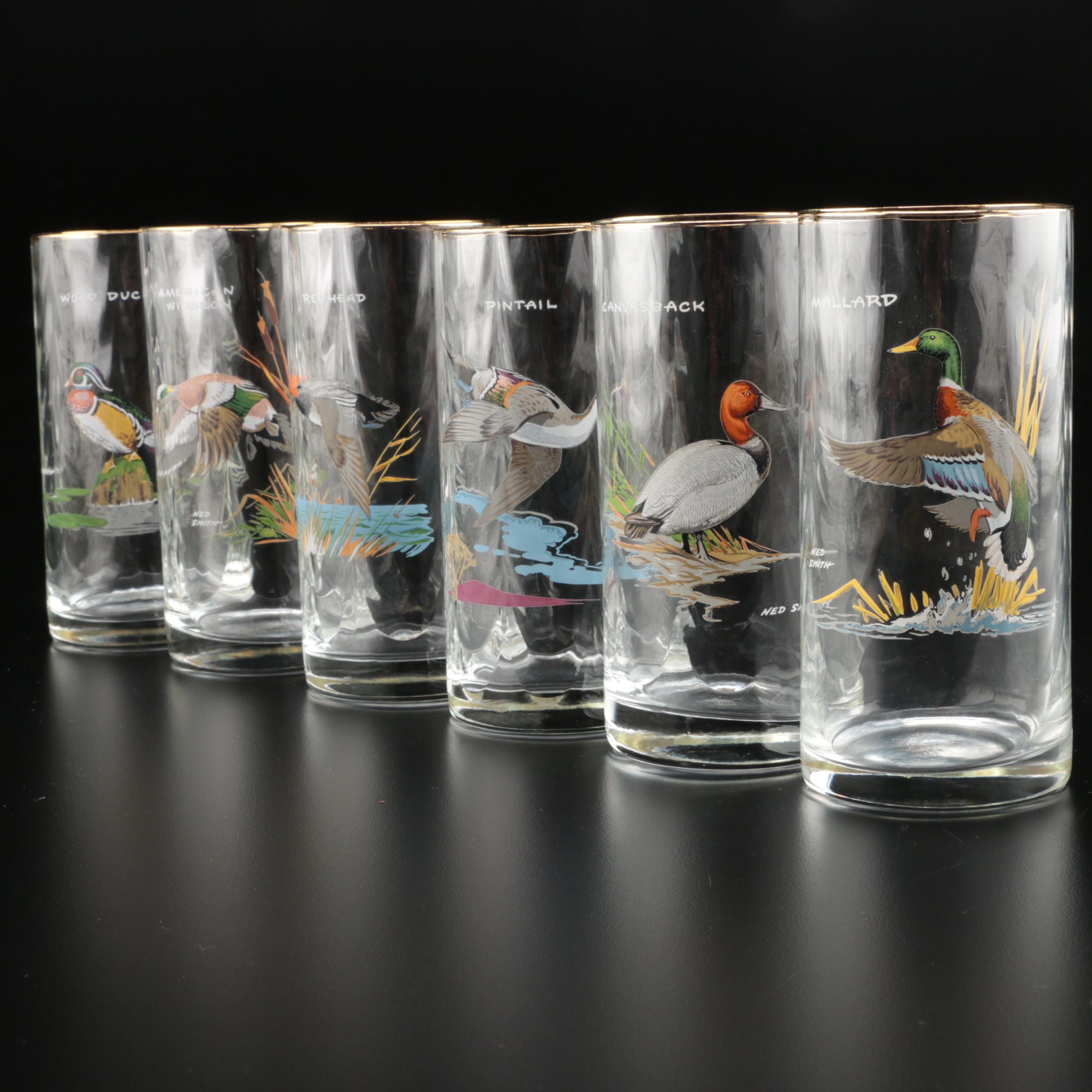 Ned Smith Duck Series Highball and Double Old Fashioned Drinking Glasses