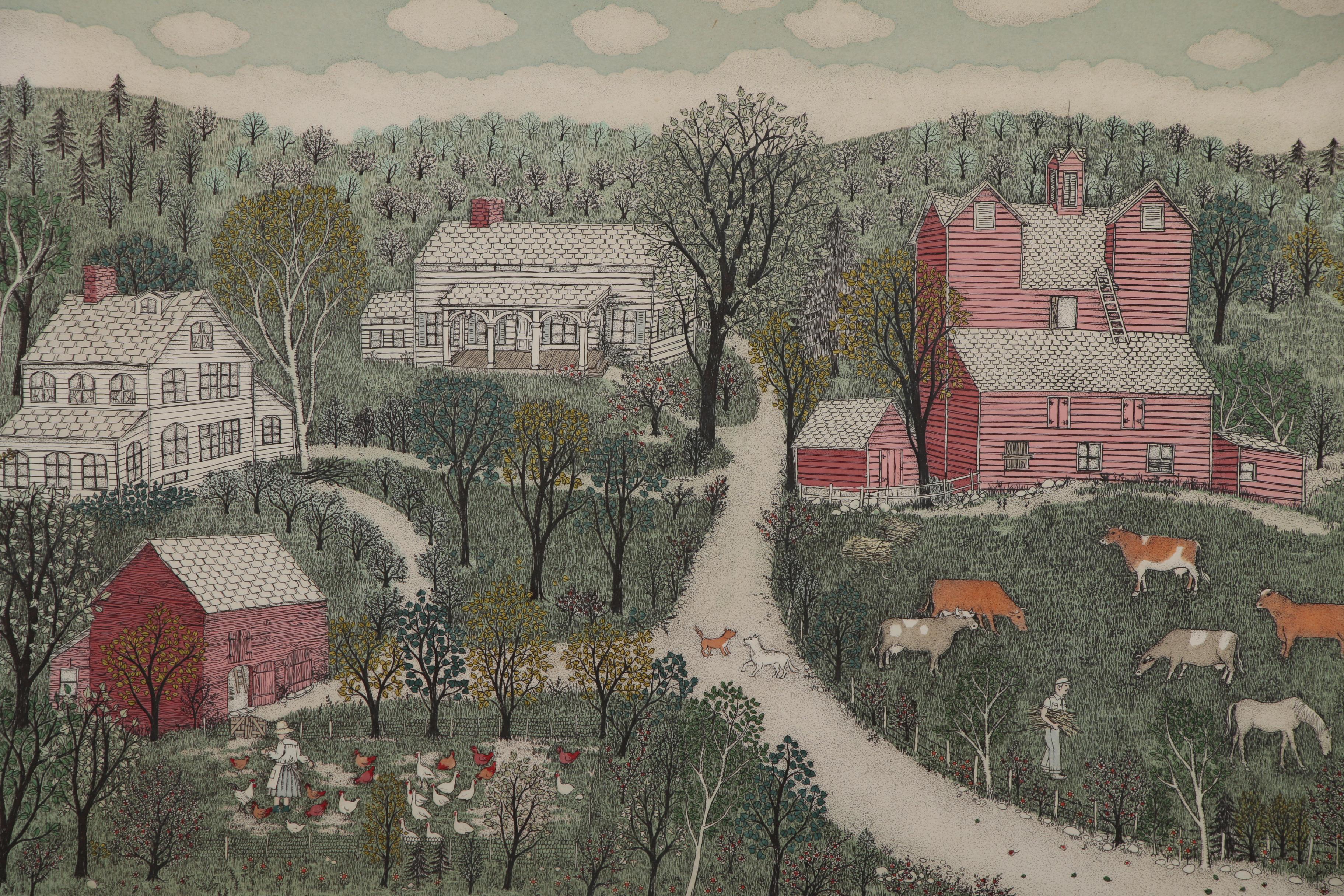Cuca Romley Hand-colored Etching "Ulster County Farm - Spring"