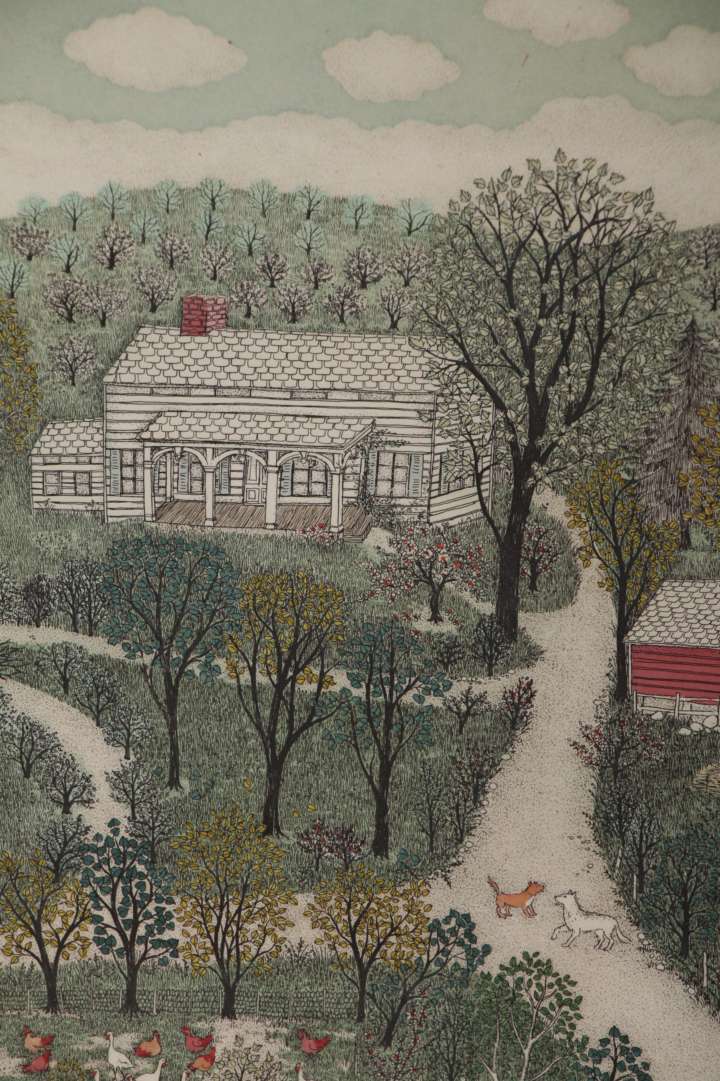 Cuca Romley Hand-colored Etching "Ulster County Farm - Spring"