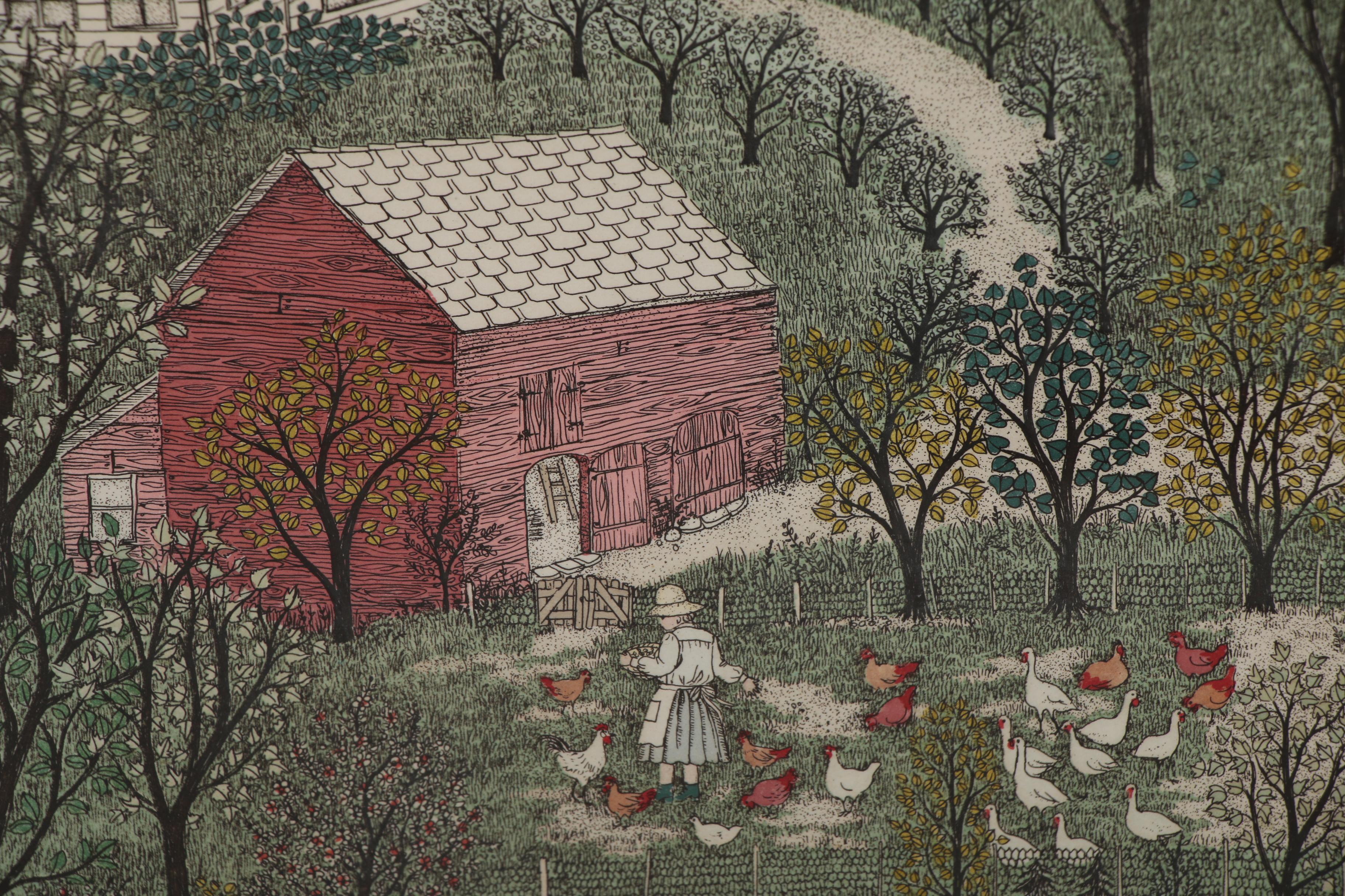 Cuca Romley Hand-colored Etching "Ulster County Farm - Spring"